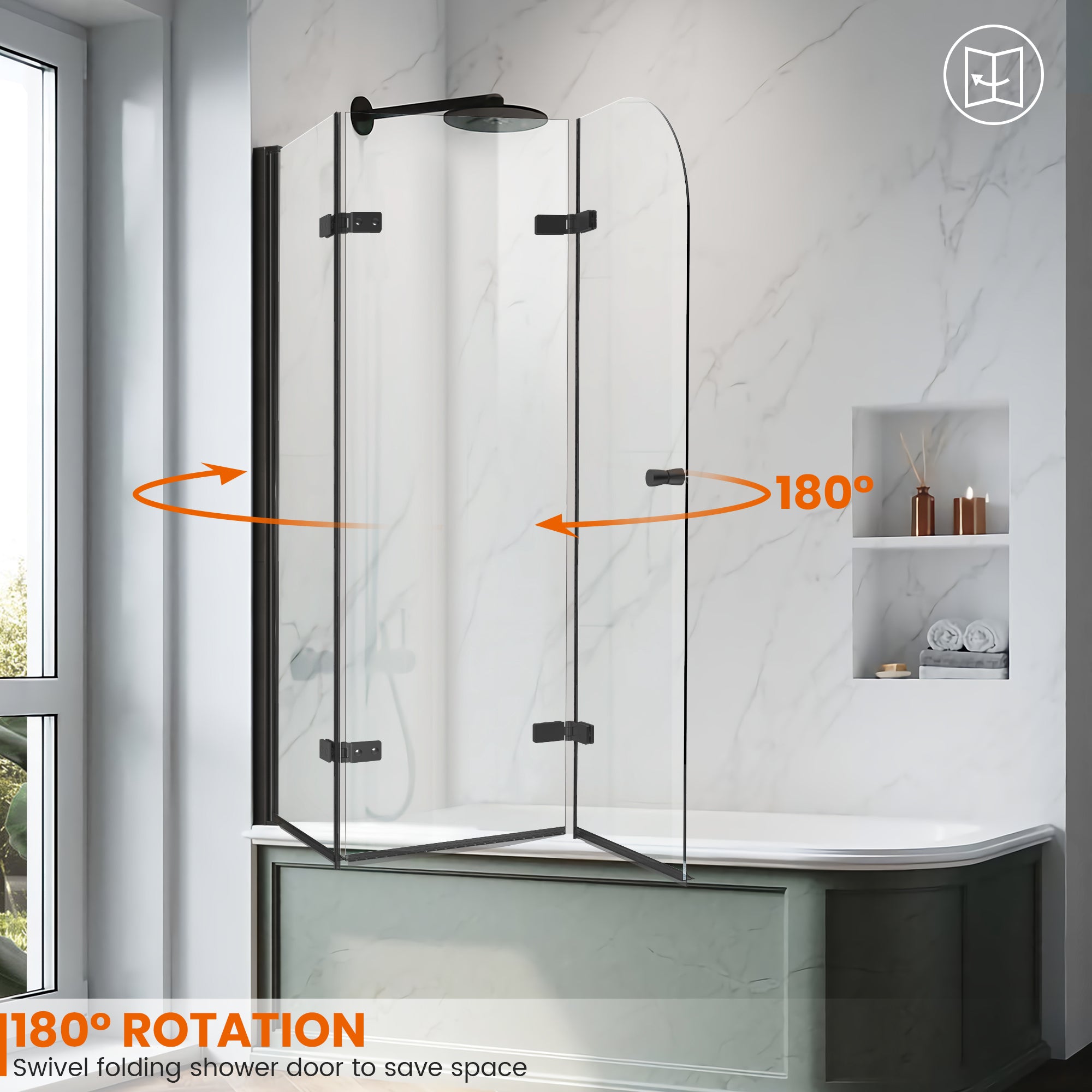 51.2"-51.8" W x 59" H Semi-Frameless Hinged Bi-Fold Bathtub Door Misty X17 #Color_Matte Black