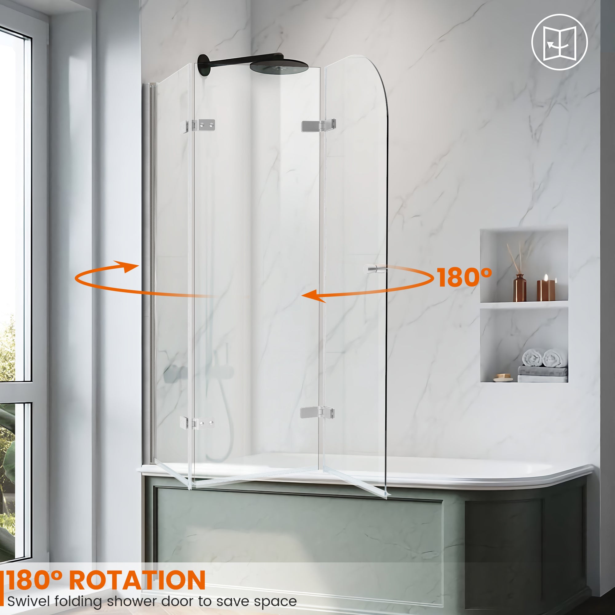 51.2"-51.8" W x 59" H Semi-Frameless Hinged Bi-Fold Bathtub Door Misty A18 #Color_Chrome