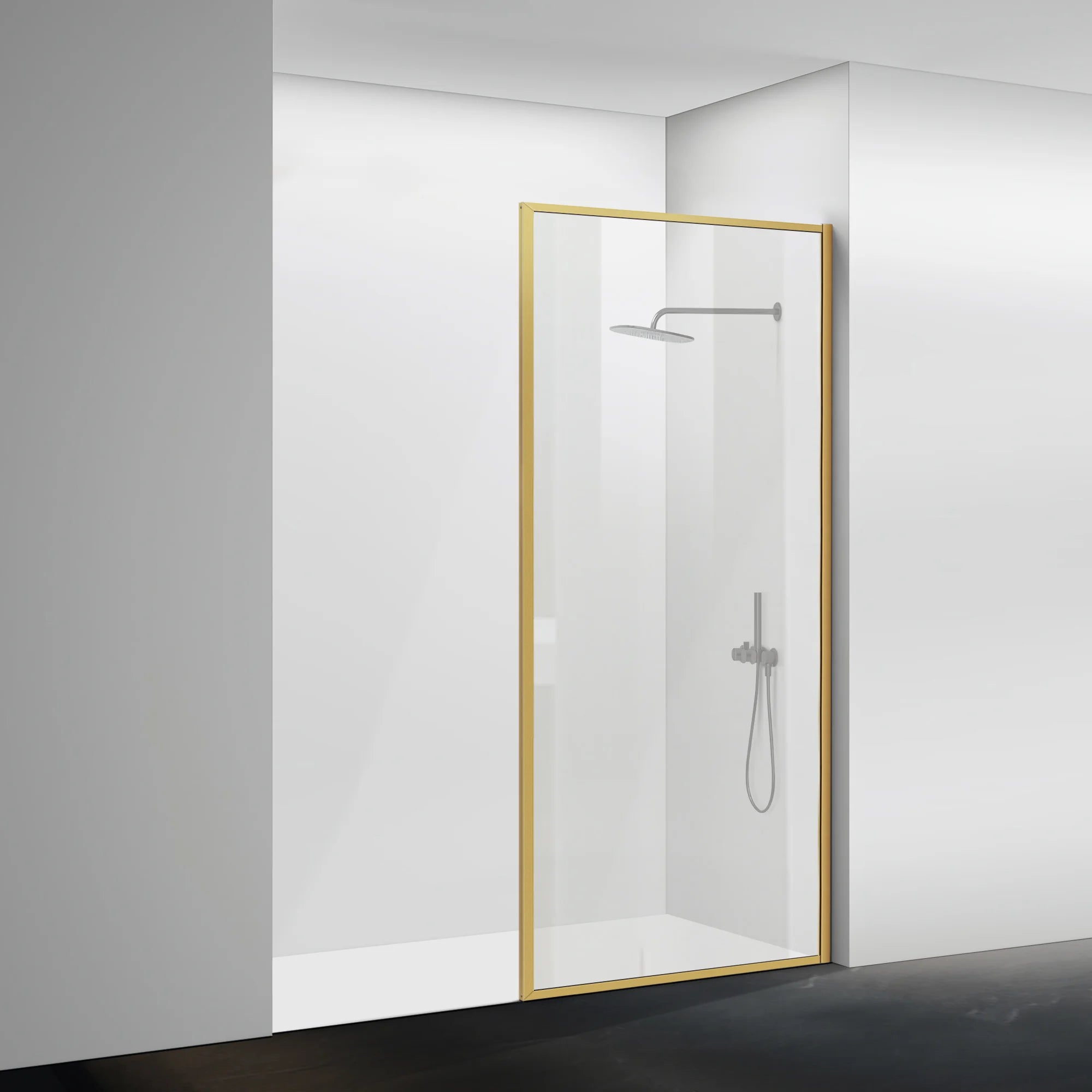 34" x 74" Framed Shower Screen Brushed Gold #Corner Style_V Groove