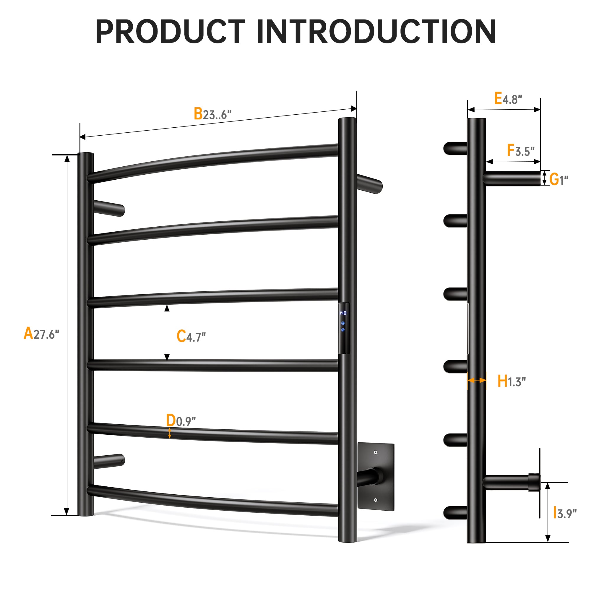 23.6" x 27.6" Curved Electric Heated Towel Bar #Color_Matte Black