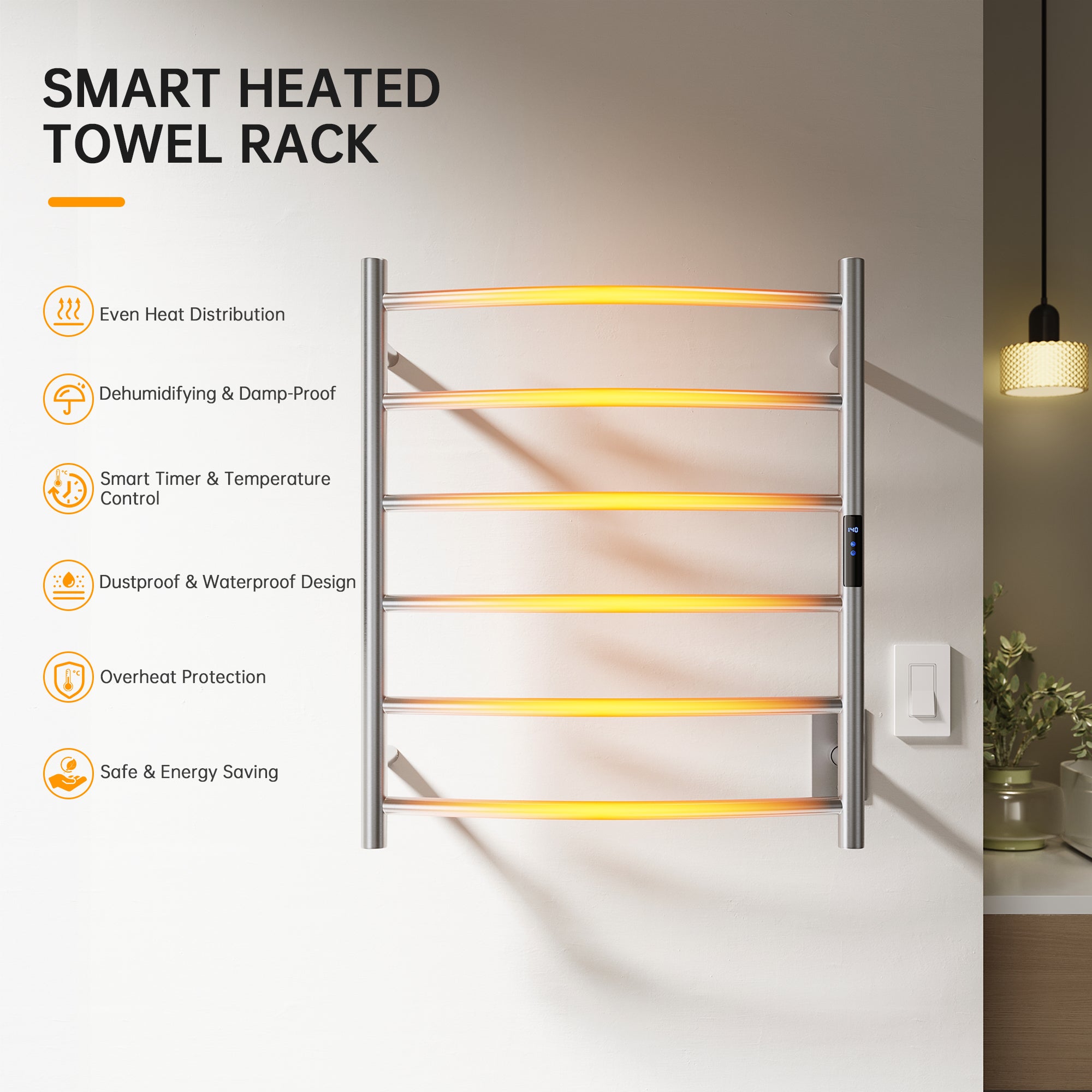 23.6" x 27.6" Curved Electric Heated Towel Bar #Color_Brushed Nickel