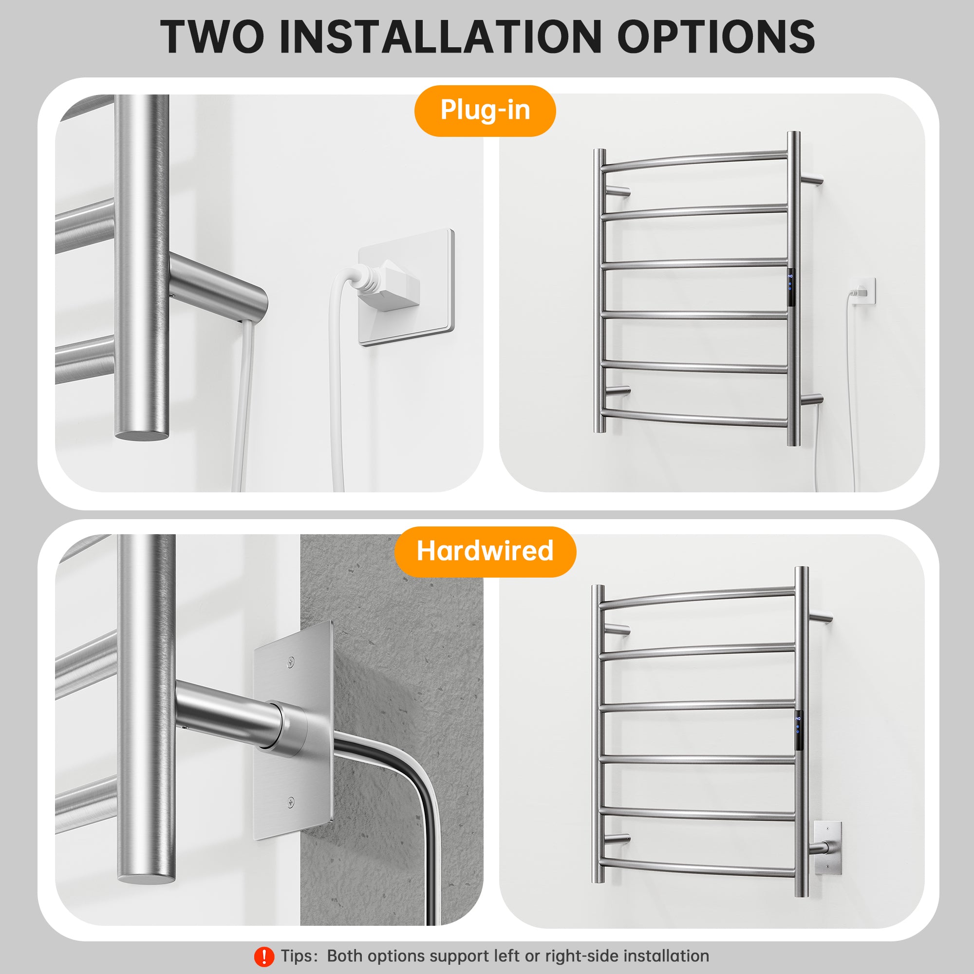 23.6" x 27.6" Curved Electric Heated Towel Bar #Color_Brushed Nickel