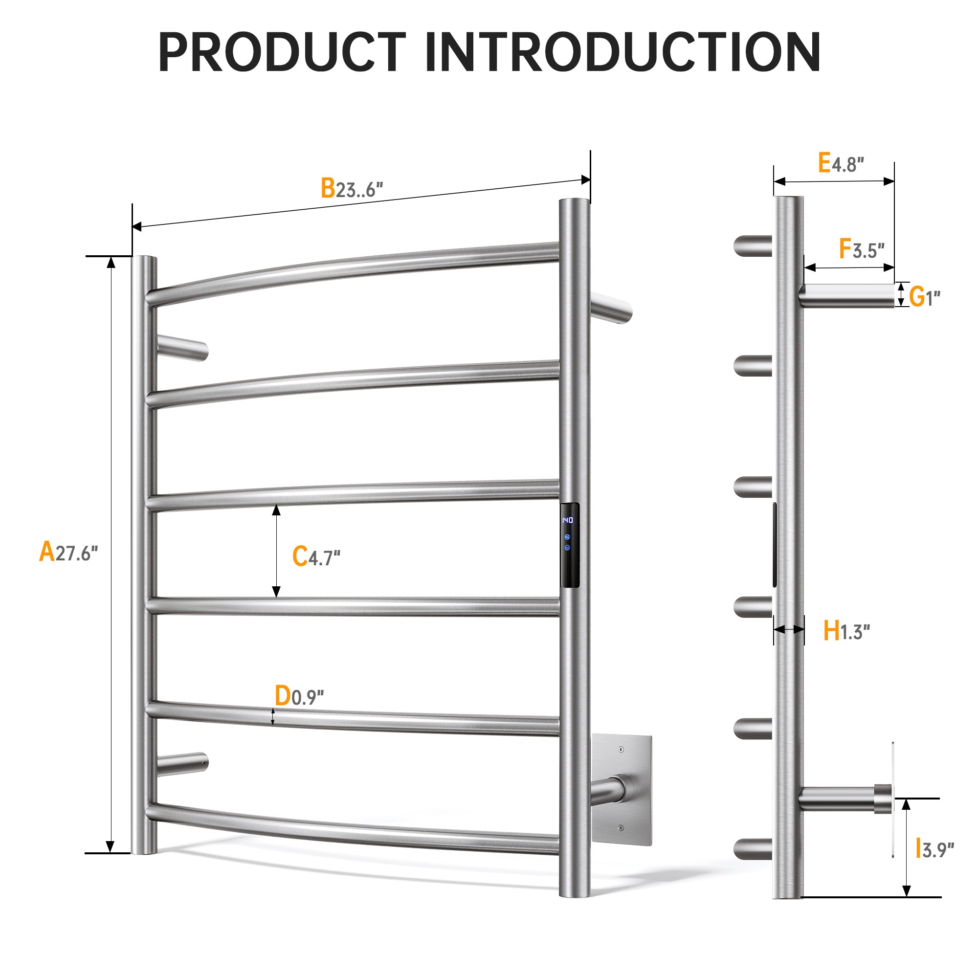 23.6" x 27.6" Curved Electric Heated Towel Bar #Color_Brushed Nickel