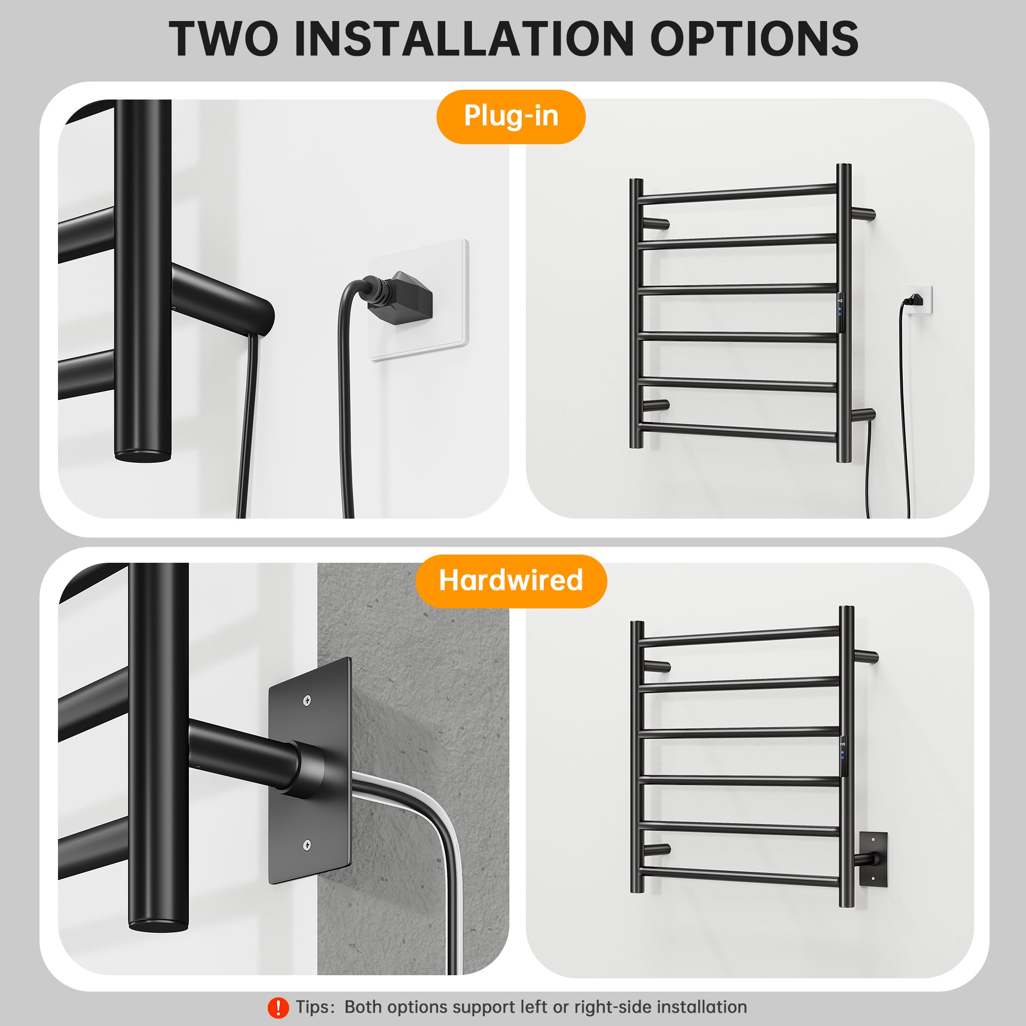 23.6" x 24.4" Electric Heated Towel Bar #Color_Matte Black