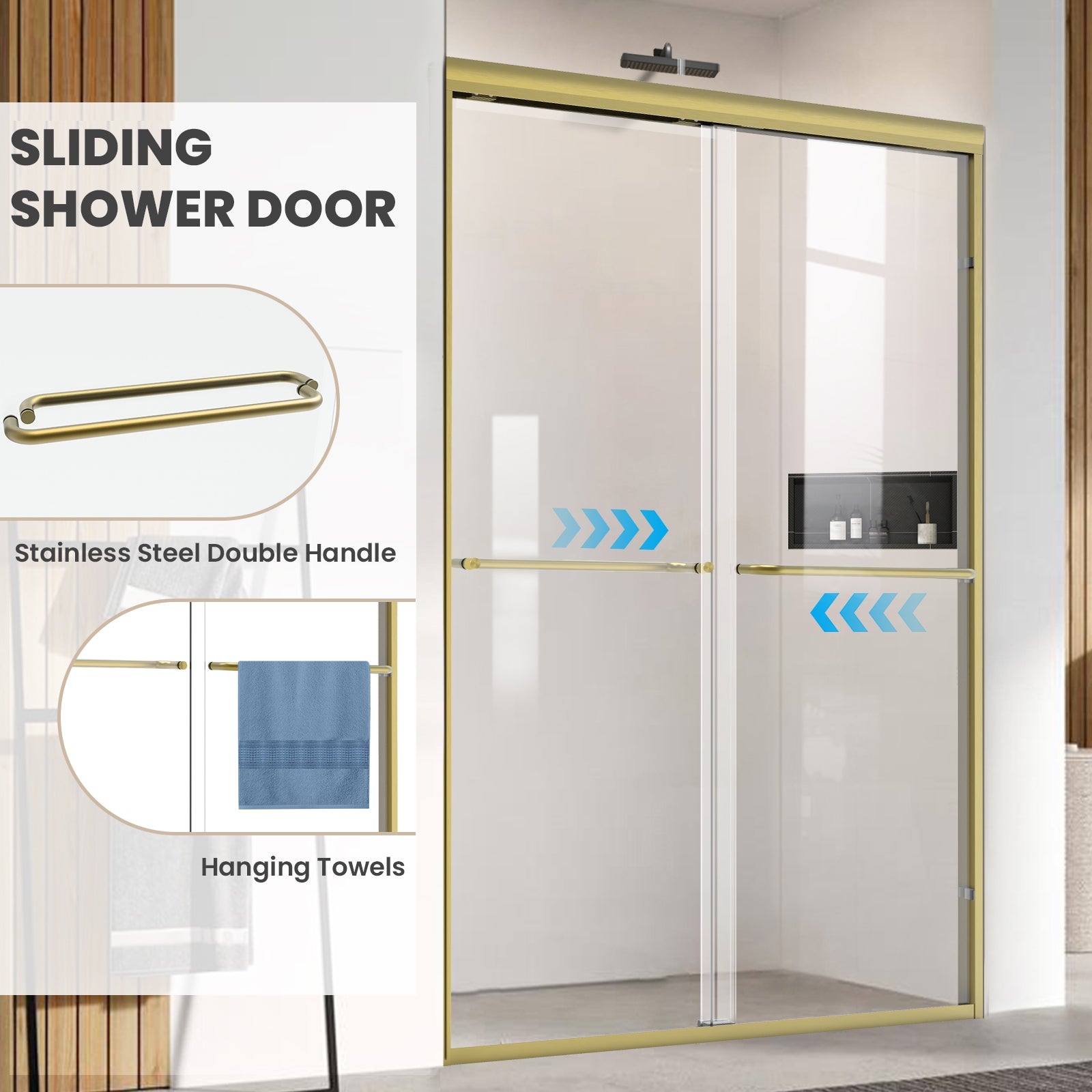 56"-60" W x 72" H Framed Double Sliding Door Glide AB8 #Color_Brushed Gold