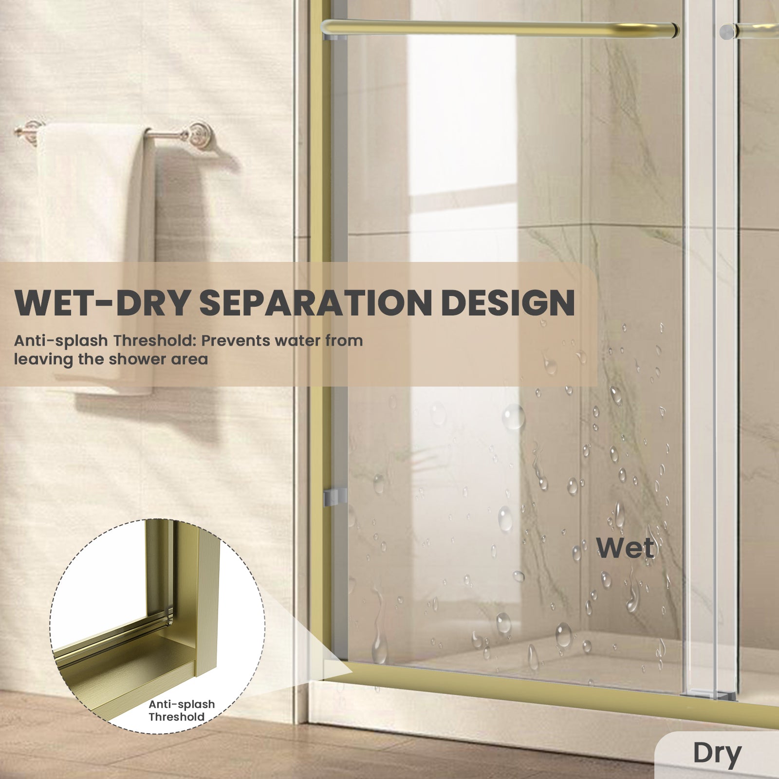 56"-60" W x 72" H Framed Double Sliding Door Glide AB8 #Color_Brushed Gold