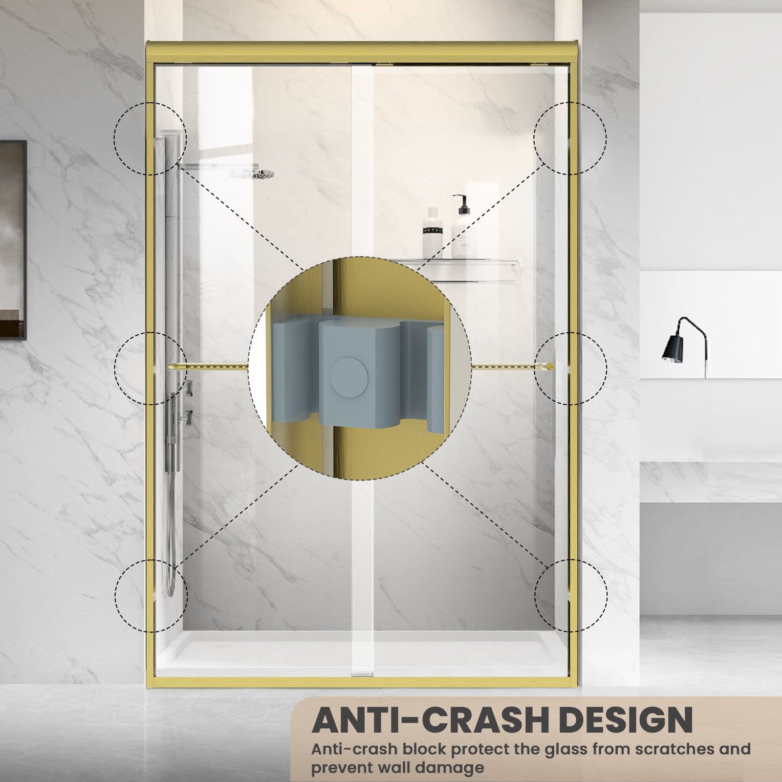 56"-60" W x 72" H Framed Double Sliding Door Glide AB8 #Color_Brushed Gold