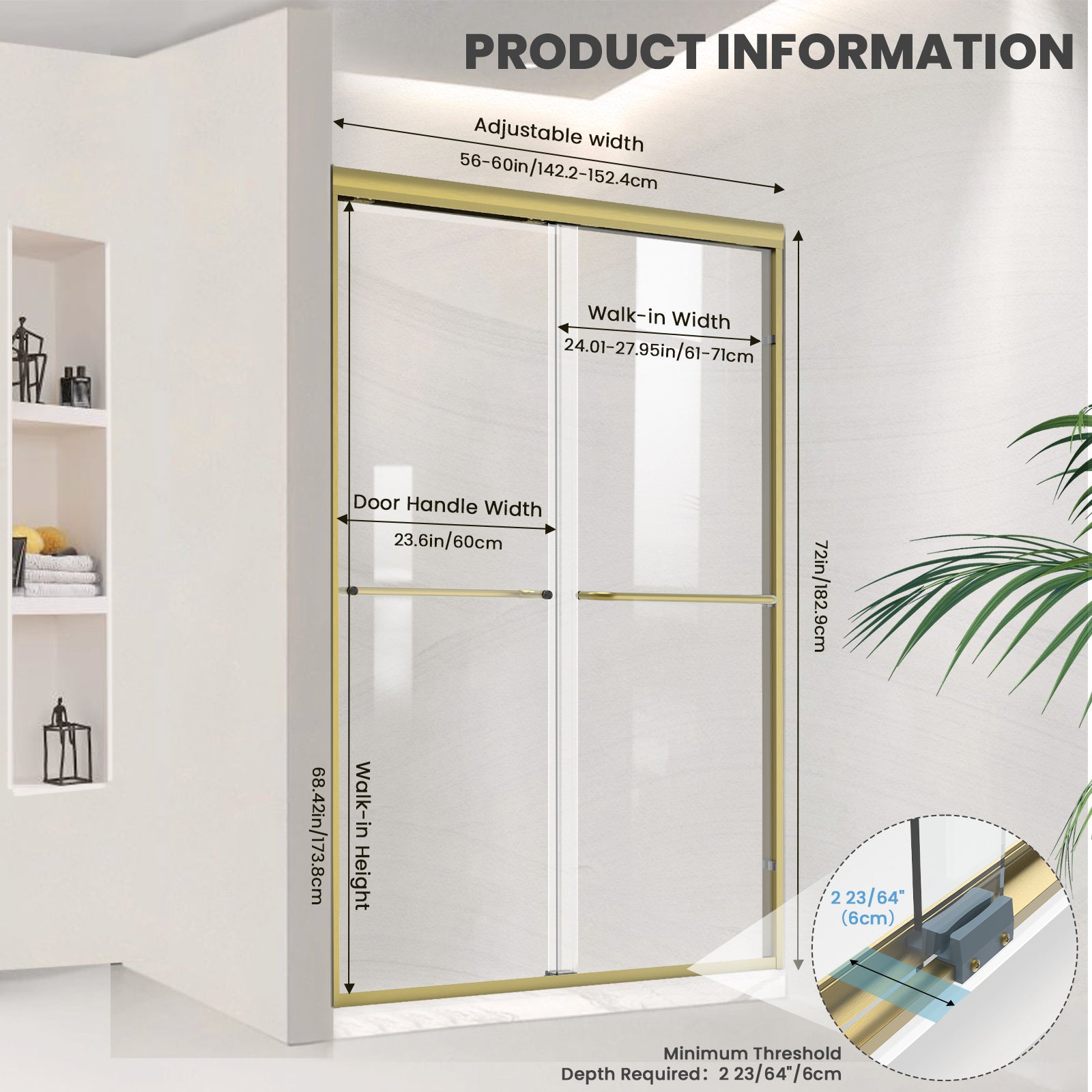 56"-60" W x 72" H Framed Double Sliding Door Glide AB8 #Color_Brushed Gold