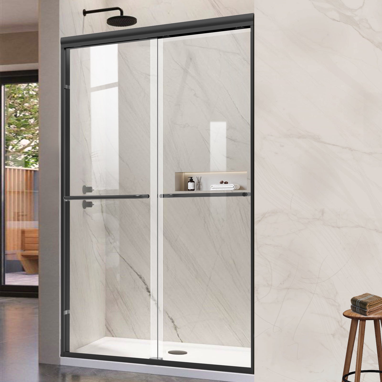 56"-60" W x 72" H Framed Double Sliding Door Glide AB5 #Color_Matte Black