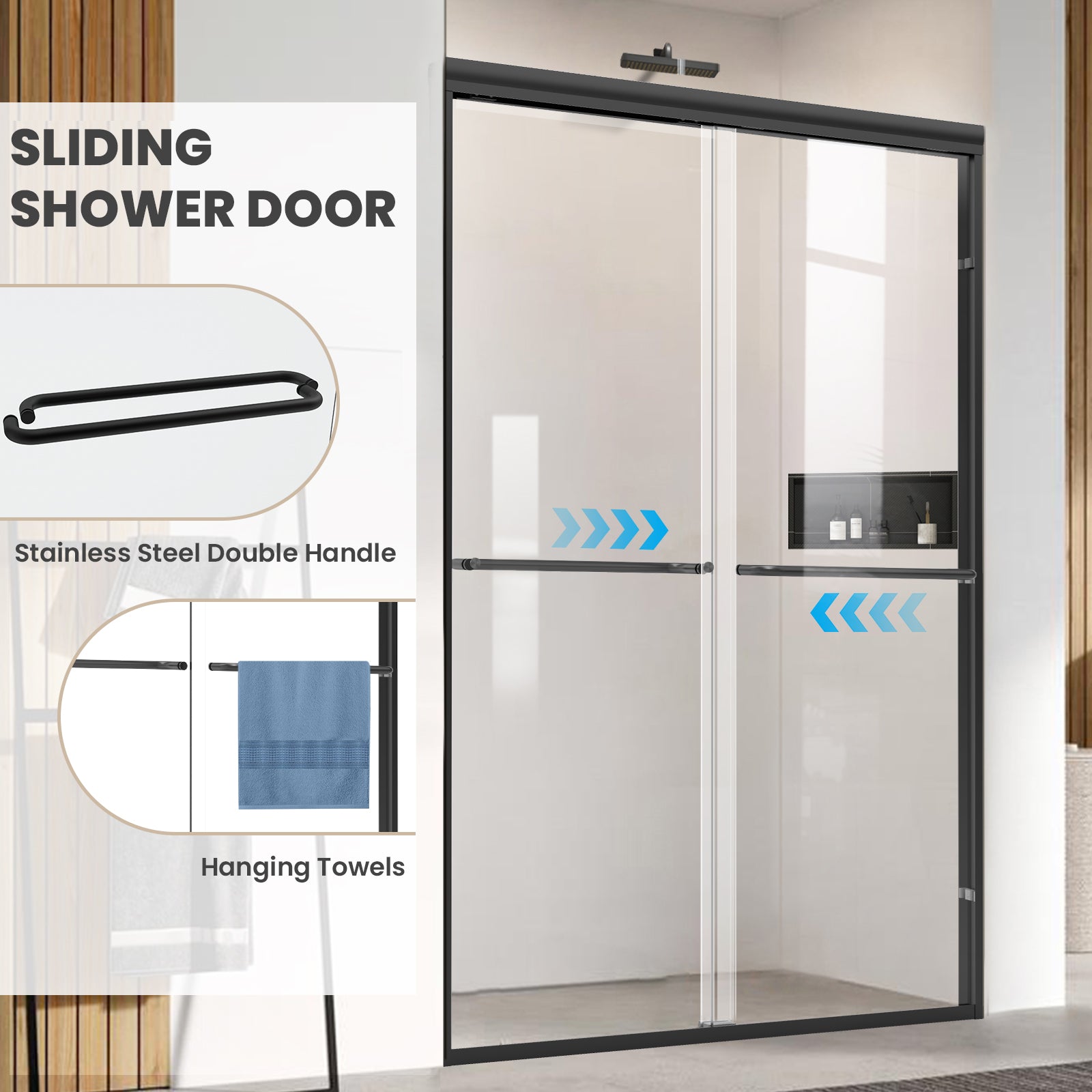 56"-60" W x 72" H Framed Double Sliding Door Glide AB5 #Color_Matte Black