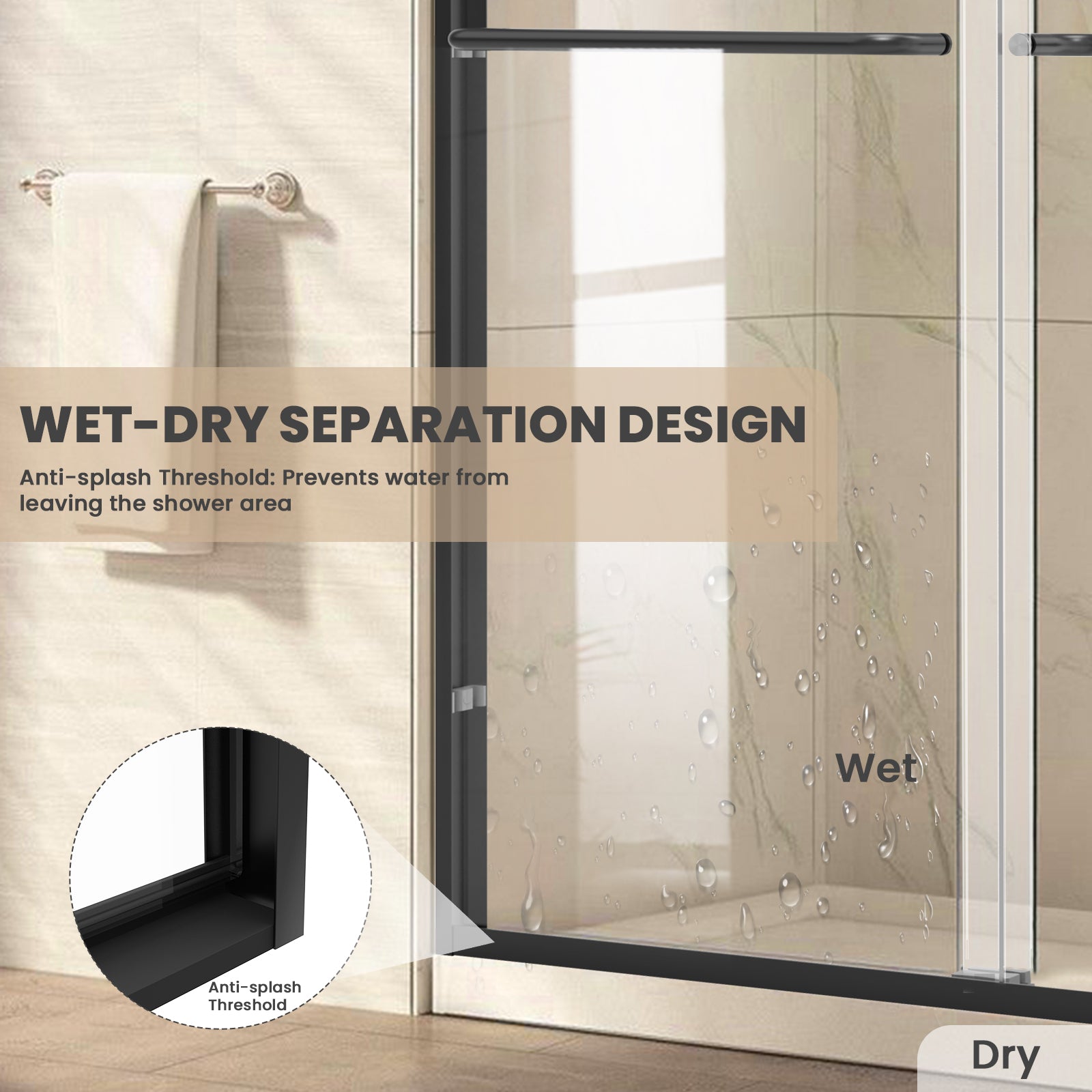 56"-60" W x 72" H Framed Double Sliding Door Glide AB5 #Color_Matte Black