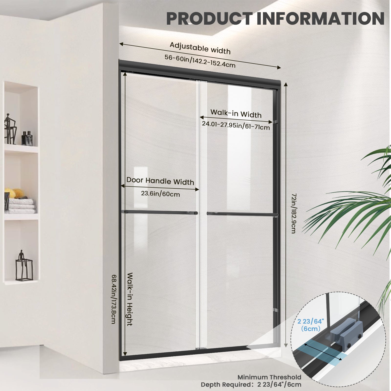 56"-60" W x 72" H Framed Double Sliding Door Glide AB5 #Color_Matte Black