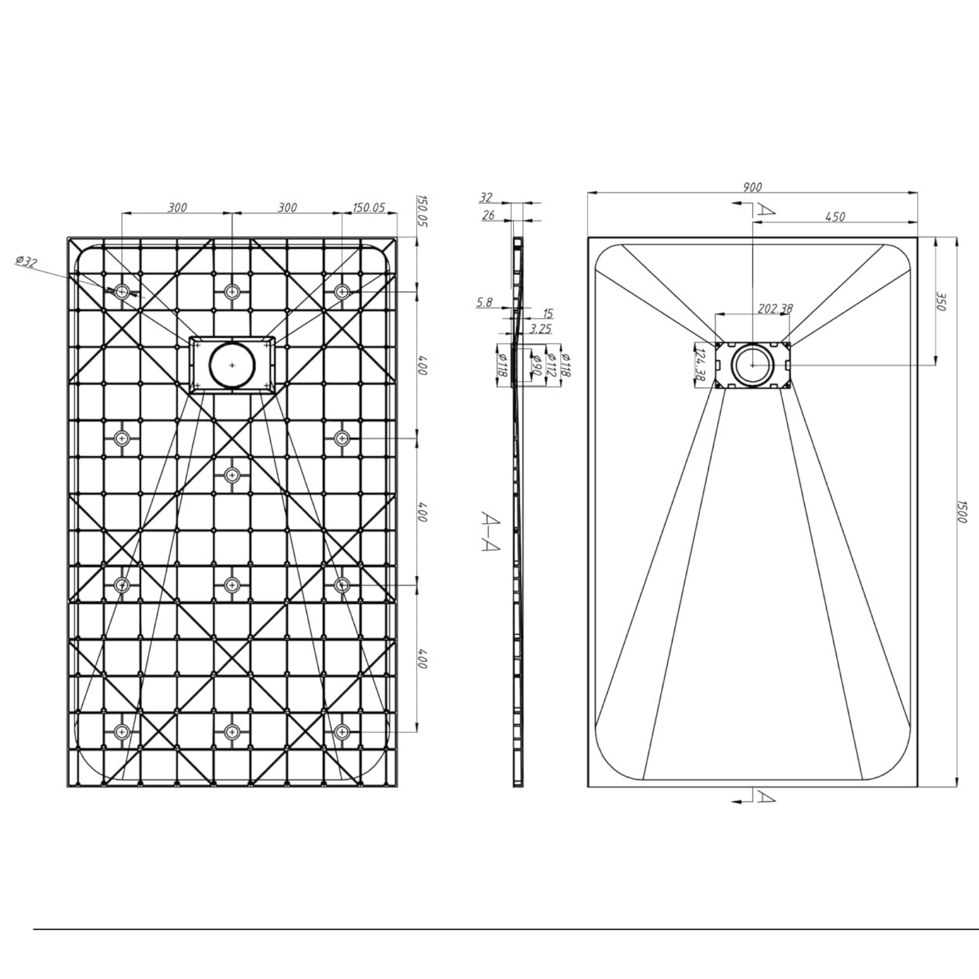 60" L x 32" W / 36‘’ W x 1"H Low-Profile Zero Threshold End Drain White Shower Base #Size_59"L × 35.4"W x 1"H