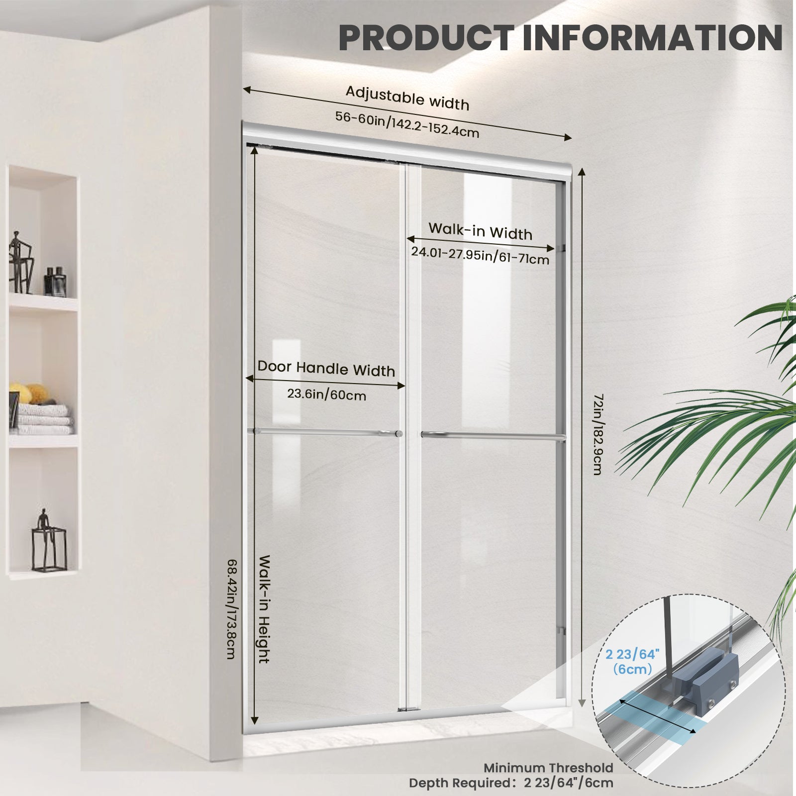 56"-60" W x 72" H Framed Double Sliding Door Glide AB7 #Color_Brushed Nickel