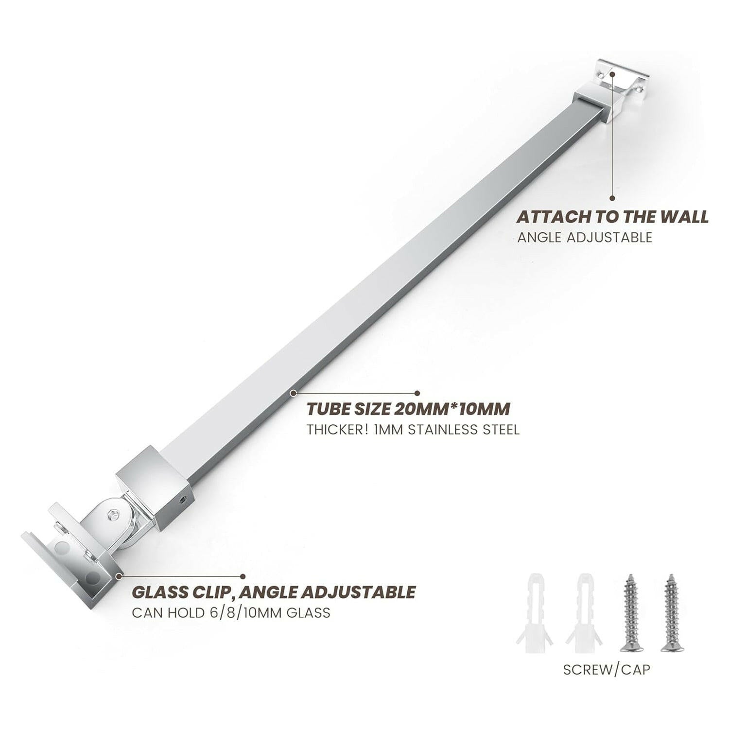 Wall-to-Glass Support Bar Wall-to-Glass Support Bar LG1-1 (Silver) - AquivaCoast #Color_Silver