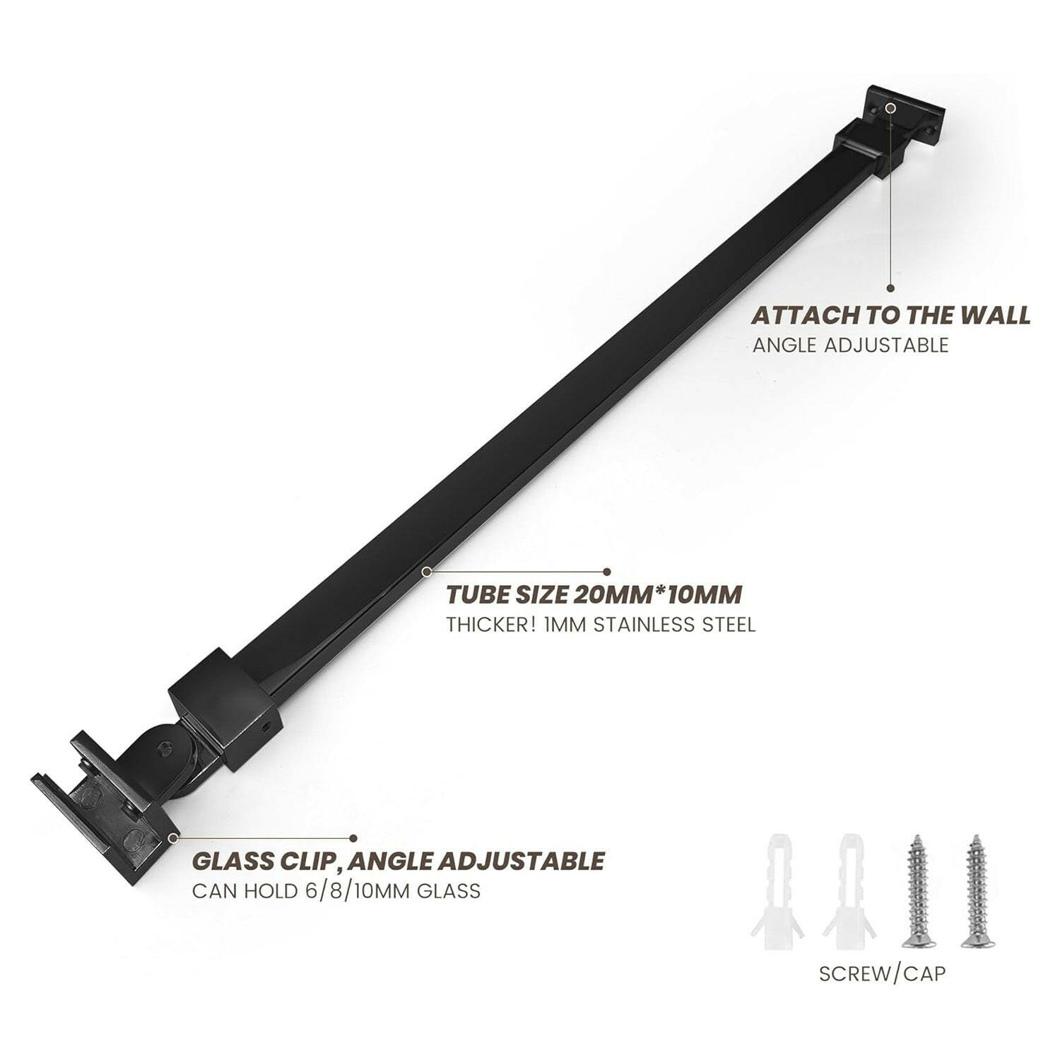 Wall-to-Glass Support Bar Wall-to-Glass Support Bar LG1-1 (Matte Black) - AquivaCoast #Color_Matte Black