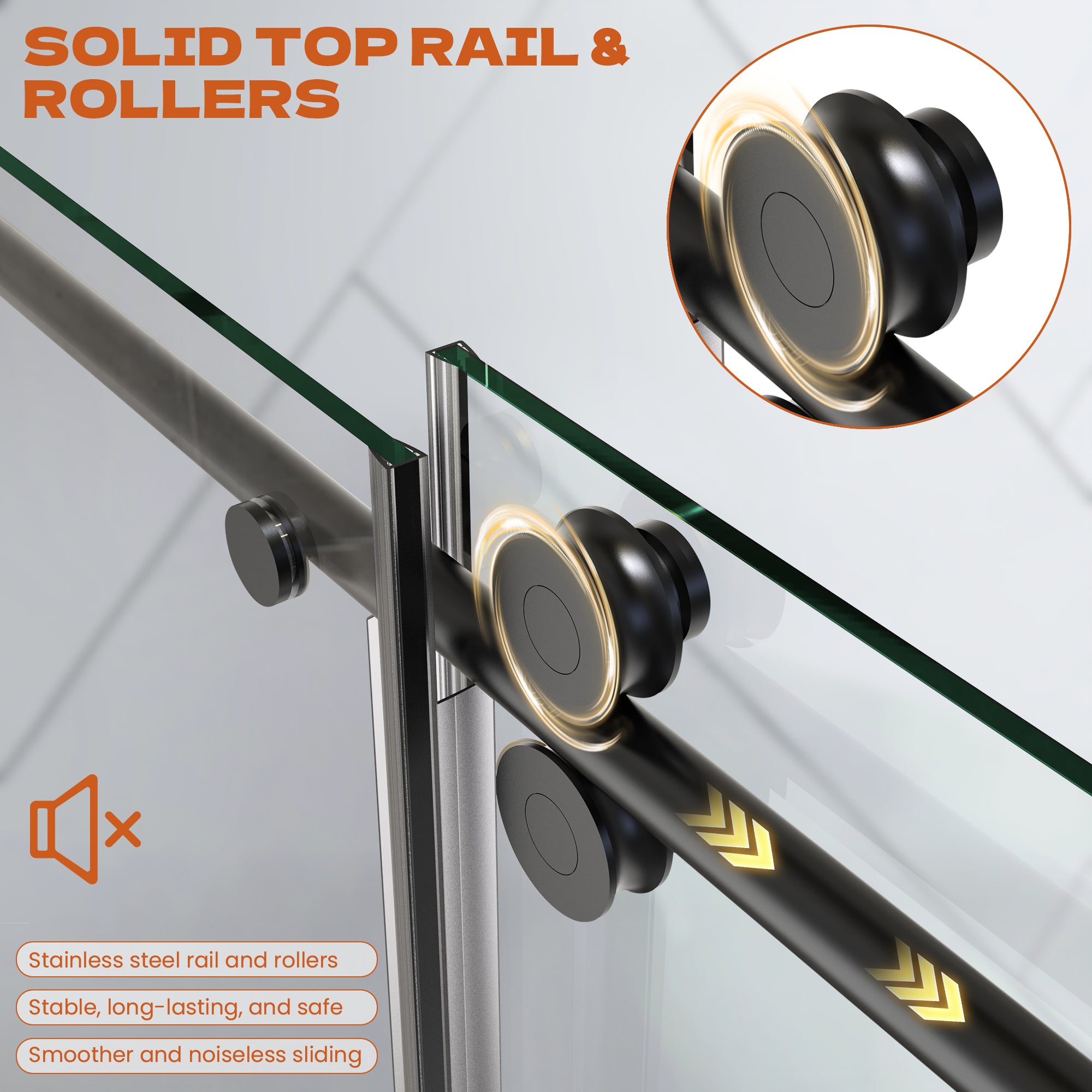 56"-60" W x 76" H Frameless Single Sliding Shower Door Roller J9 #Color_Matte Black