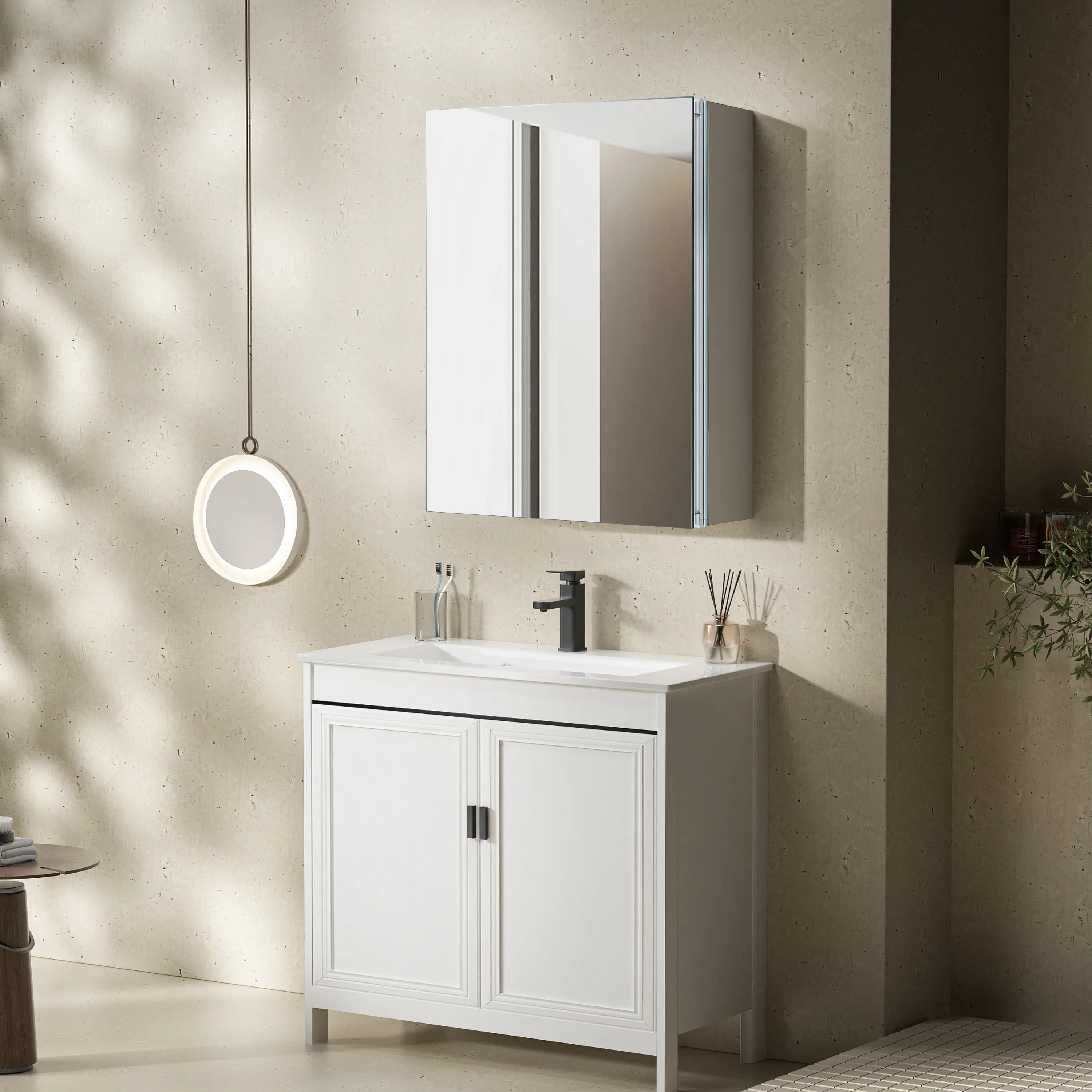 15"/16"/20" Single Door Medicine Cabinet with Soft - Close, Dual - Sided Mirrors, Adjustable Shelves & Aluminum Frame - Medicine Cabinets - AquivaCoast Showers - Medicine Cabinets - Mirror - Surface/ Recessed Mount