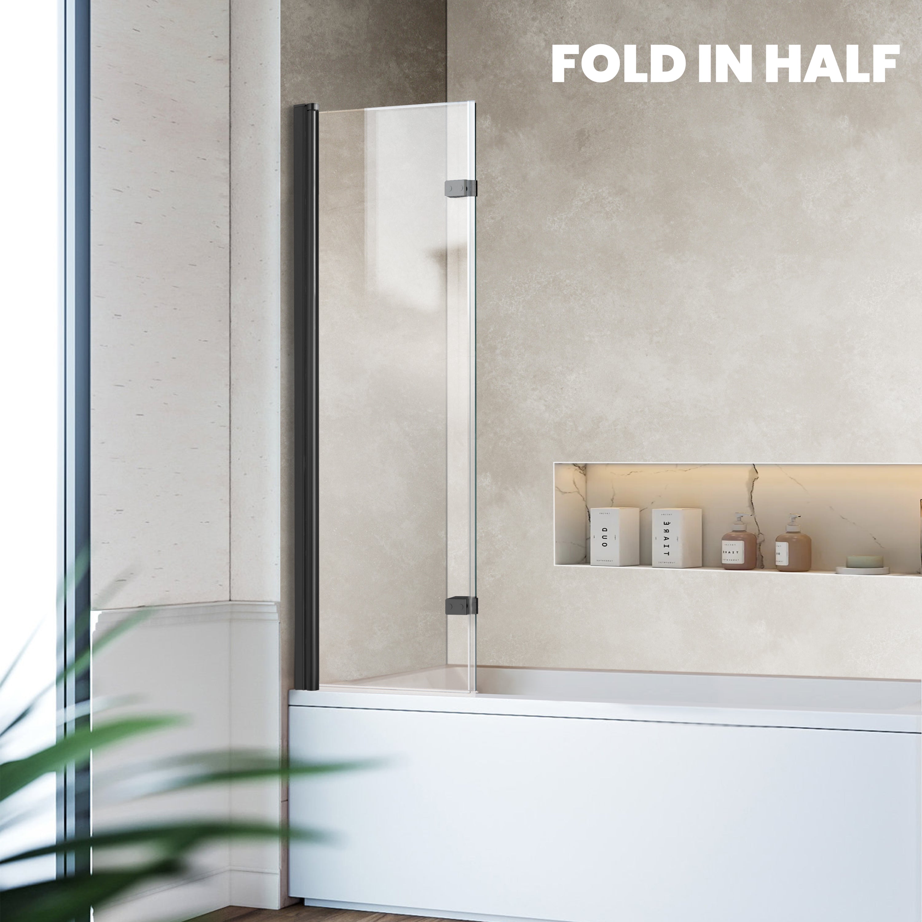 30" W x 55" H Frameless Bi-Fold Hinged Bathtub Door Serene B27 #Color_Matte Black