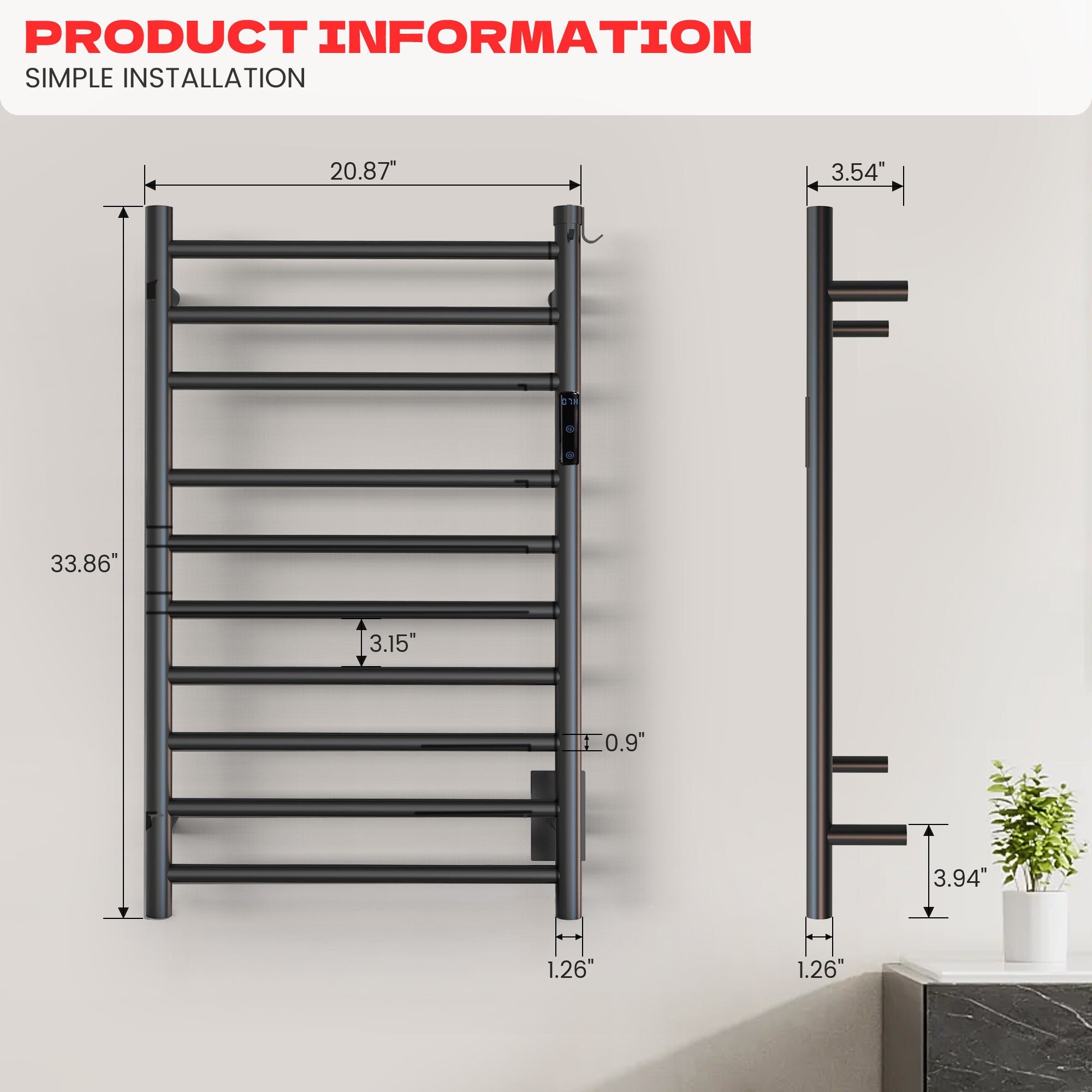 10 - Bar Round Towel Warmer AT6 - Towel Warmer - AquivaCoast Showers - Towel Warmer -
