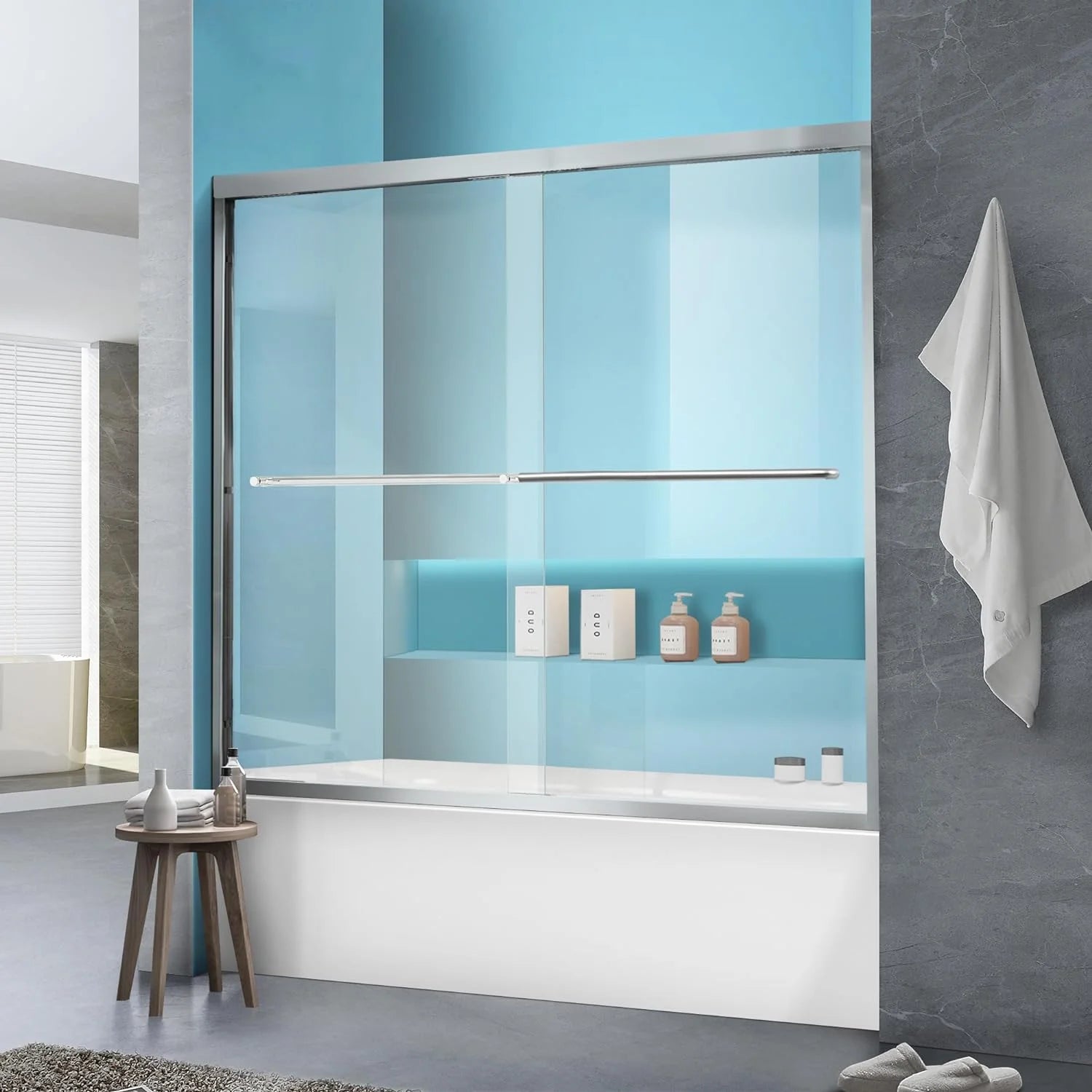 56"-60" W x 58" H Framed Double Sliding Bathtub Door Glide B22 #Color_Brushed Silver