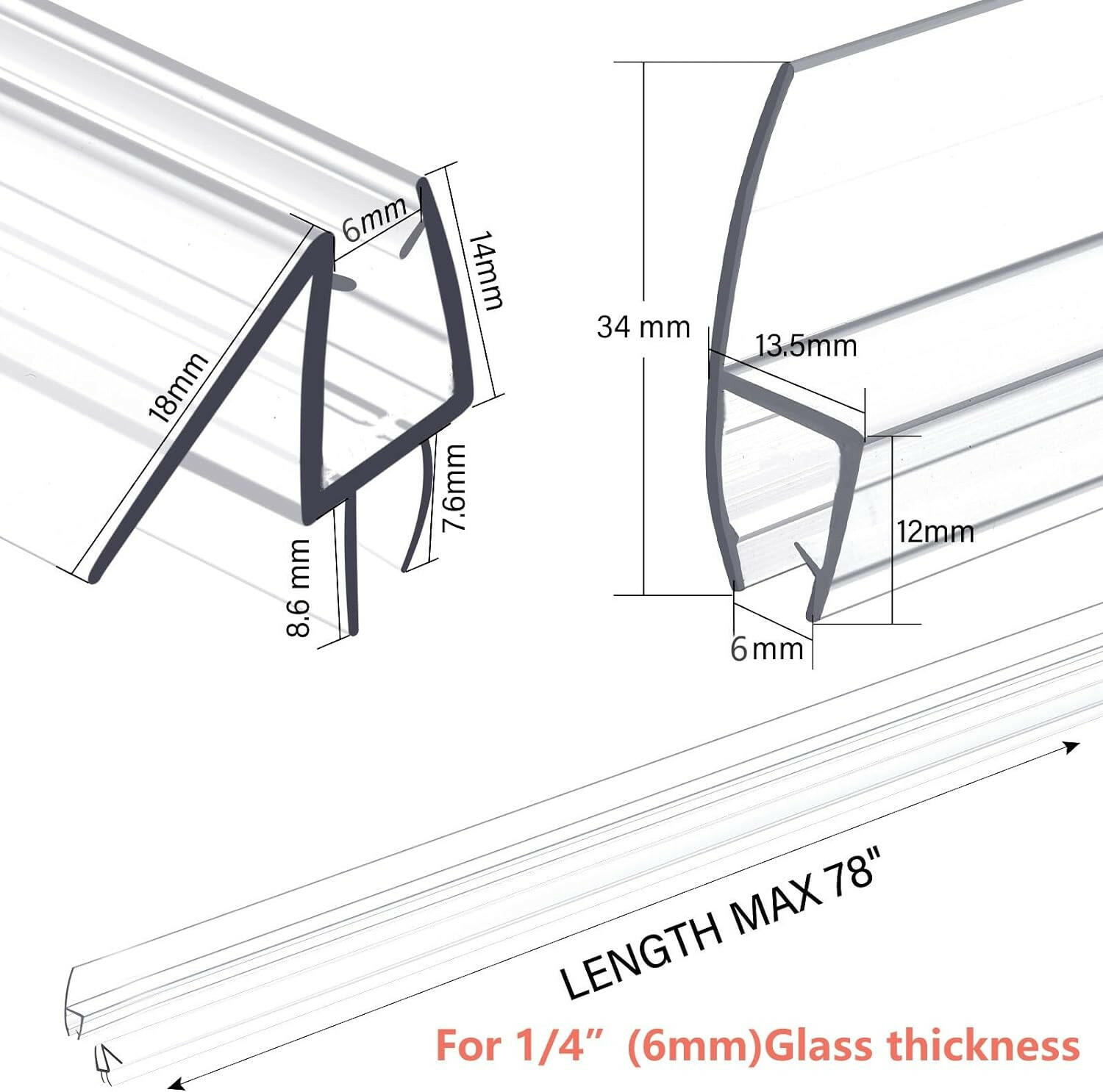 Door Seal Door Seal H-Type JT1-3 - AquivaCoast #Size_1/4"(6mm) / 78" Long