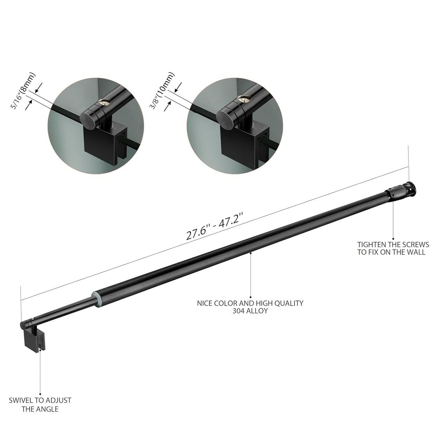 Wall-to-Glass Support Bar Wall-to-Glass Support Bar LG1-2 (Matte Black) - AquivaCoast #Color_Matte Black