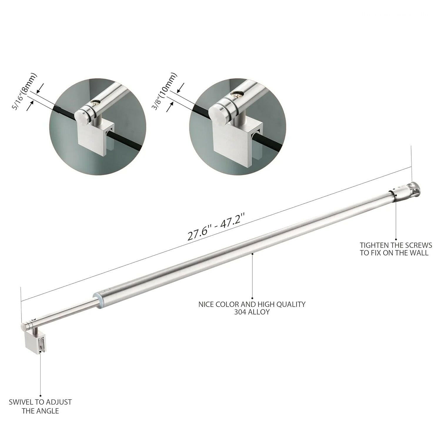 Wall-to-Glass Support Bar Wall-to-Glass Support Bar LG1-2 (Brushed Silver) - AquivaCoast #Color_Brushed Silver