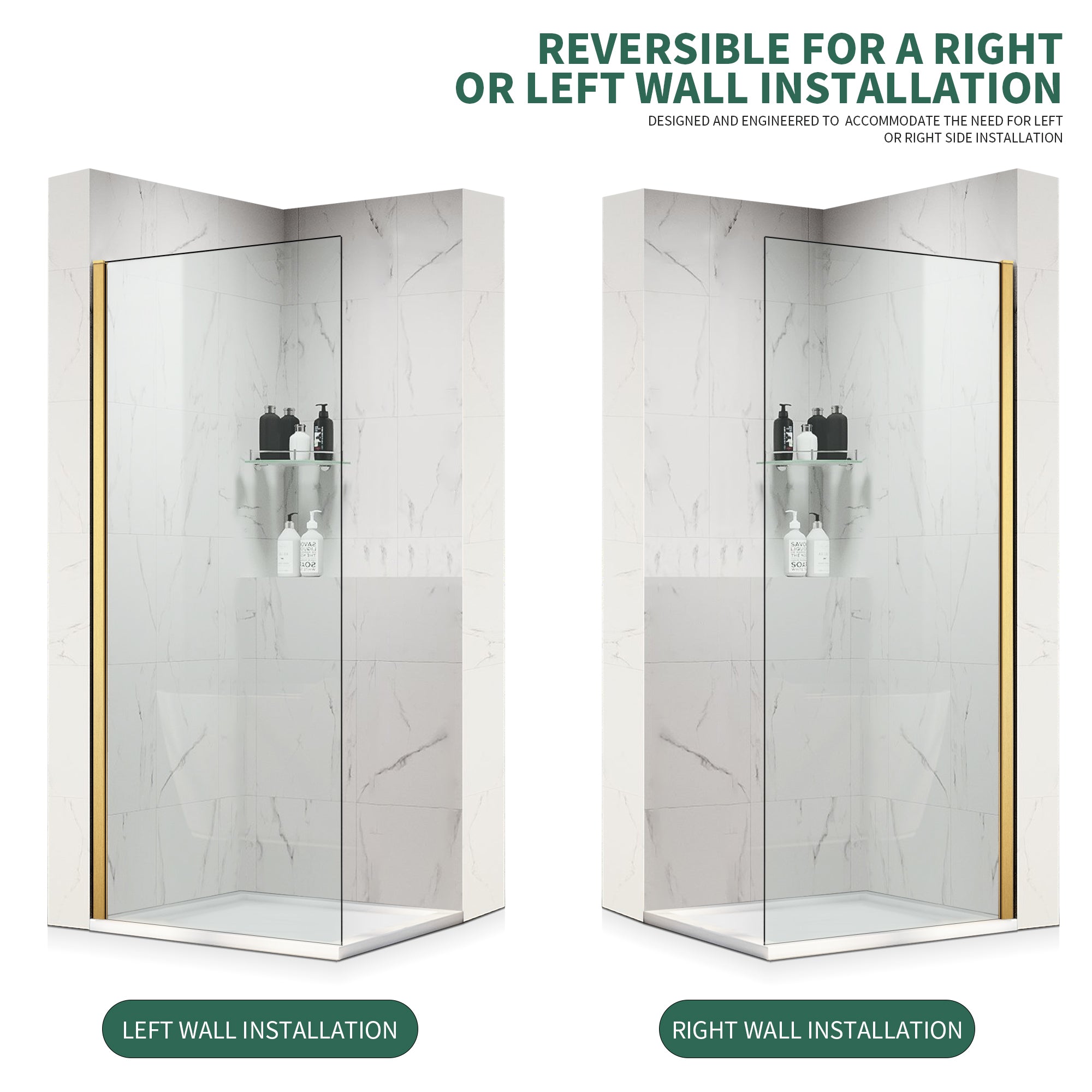 34" x 74" Frameless Shower Scree Meteor X13-BG #Color_Brushed Gold