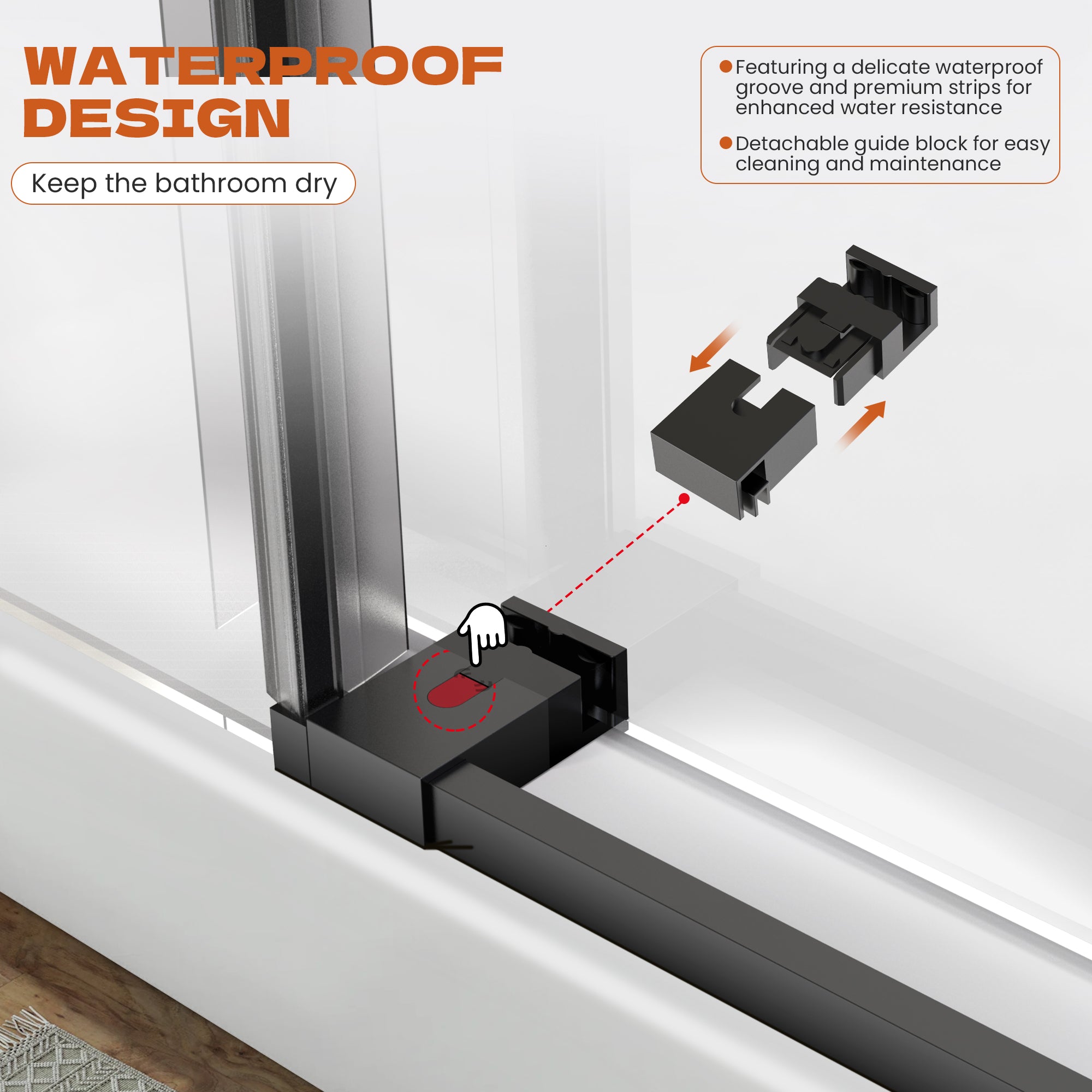56"-60" W x 76" H Frameless Single Sliding Shower Door Roller J9 #Color_Matte Black