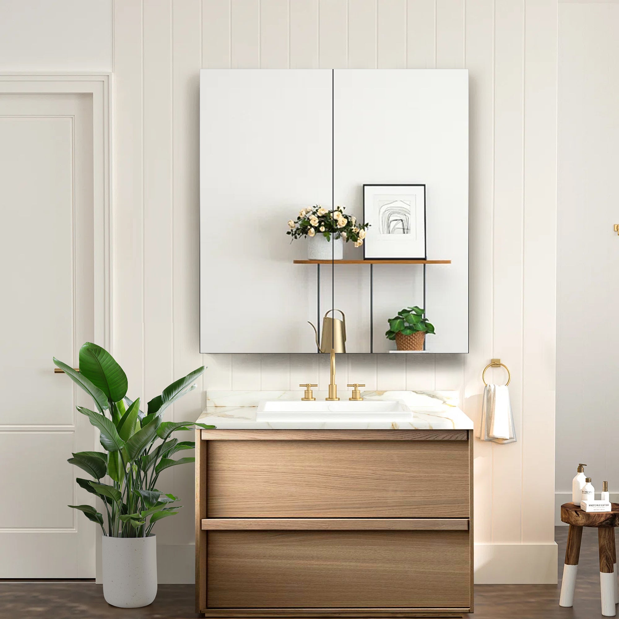 30" × 31.5" Double Door Medicine Cabinet with Soft - Close, Dual - Sided Mirrors, Adjustable Shelves & Aluminum Frame - Medicine Cabinets - AquivaCoast Showers - Medicine Cabinets - Mirror - Surface/ Recessed Mount