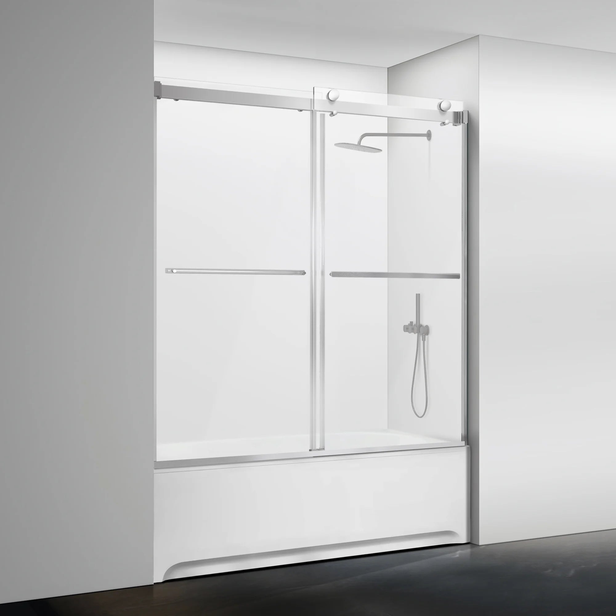 56"-60" x 58" Frameless Double Sliding Tub Door Roller B7 #Color_Chrome