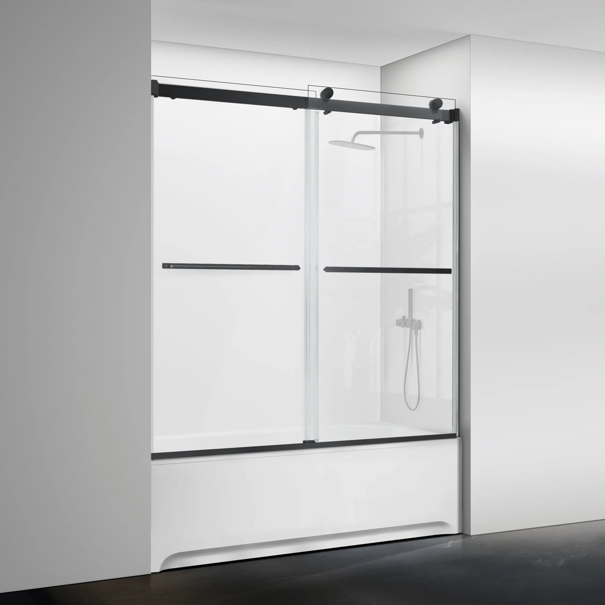 56"-60" x 58" Frameless Double Sliding Tub Door Roller B9 #Color_Matte Black