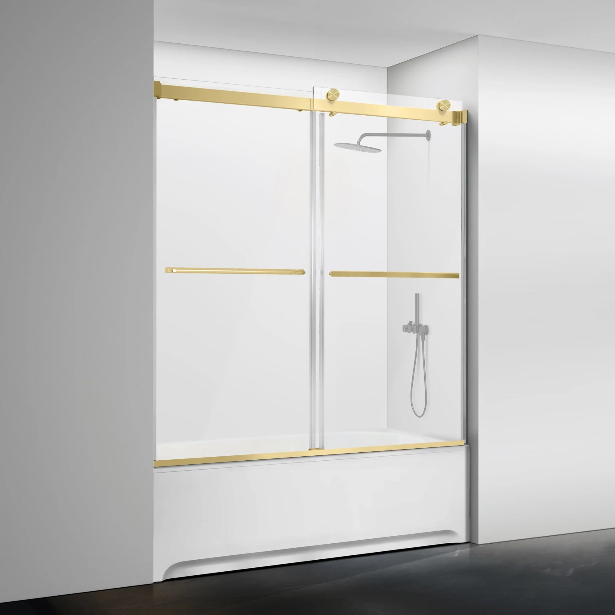 56"-60" x 58" Frameless Double Sliding Tub Door Roller B8 #Color_Brushed Gold