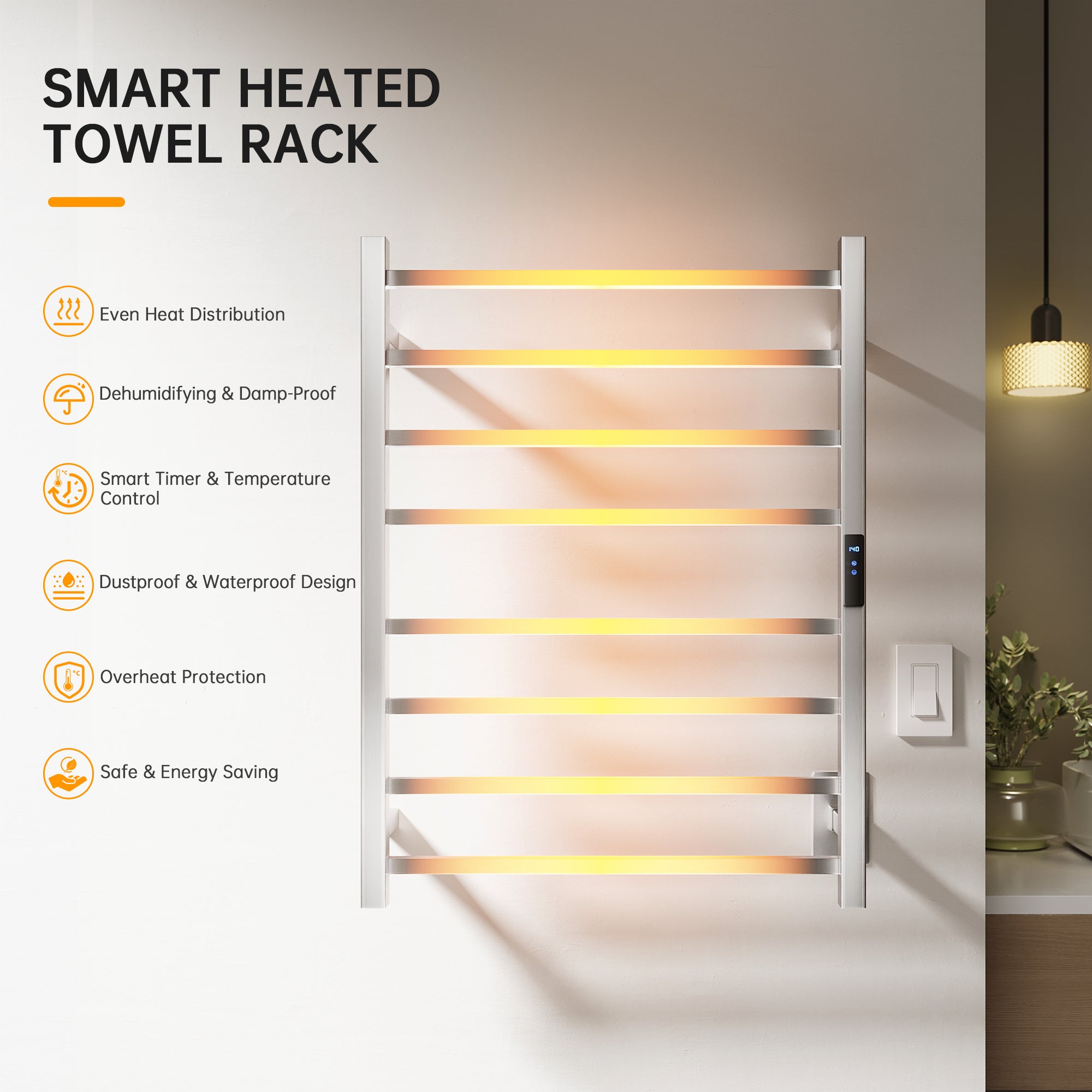 23.6" x 31.5" Square Electric Heated Towel Bar #Color_Brushed Nickel