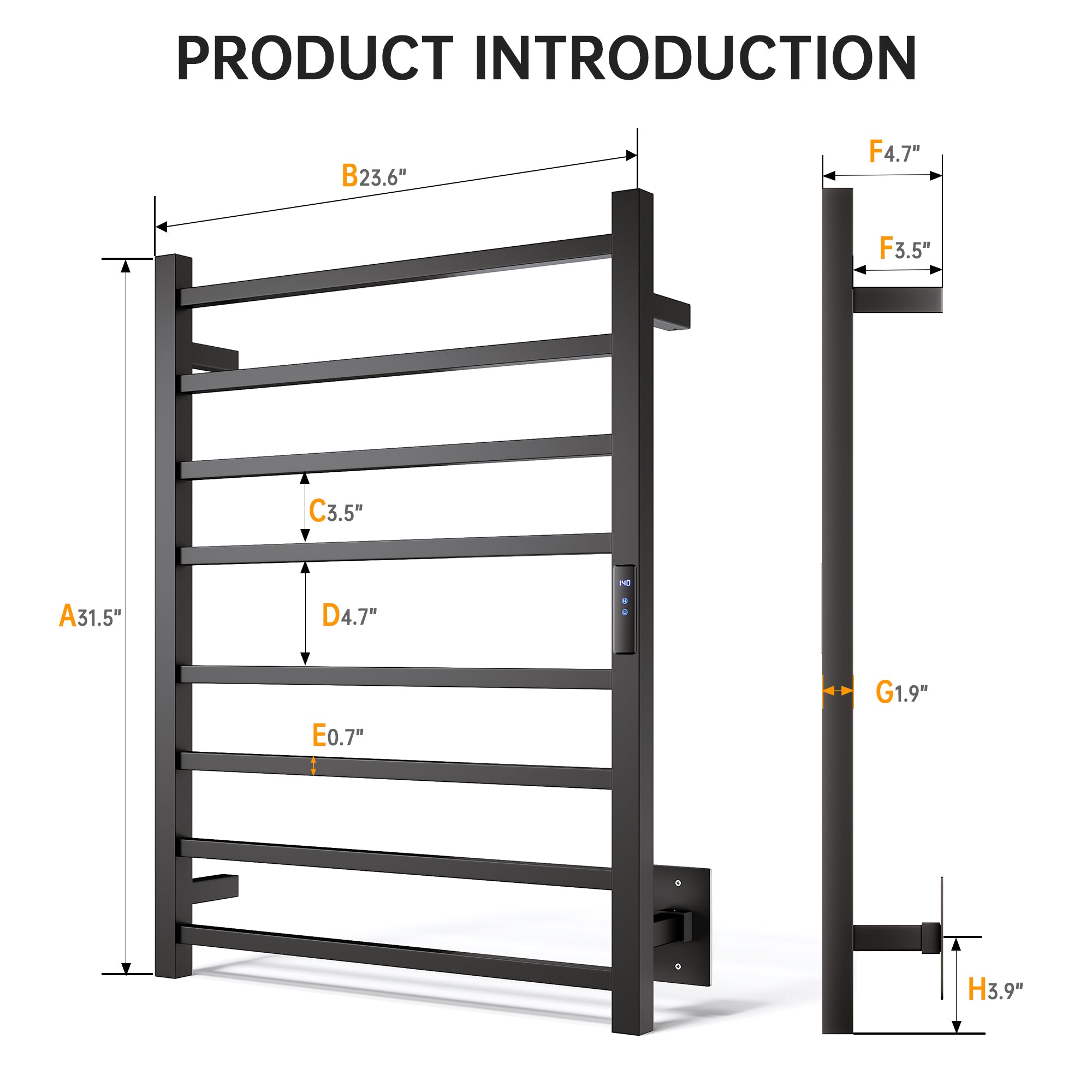 23.6" x 31.5" Square Electric Heated Towel Bar #Color_Matte Black