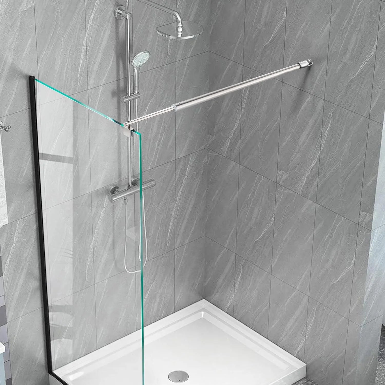 Wall-to-Glass Support Bar Wall-to-Glass Support Bar LG1-2 (Brushed Silver) - AquivaCoast #Color_Brushed Silver