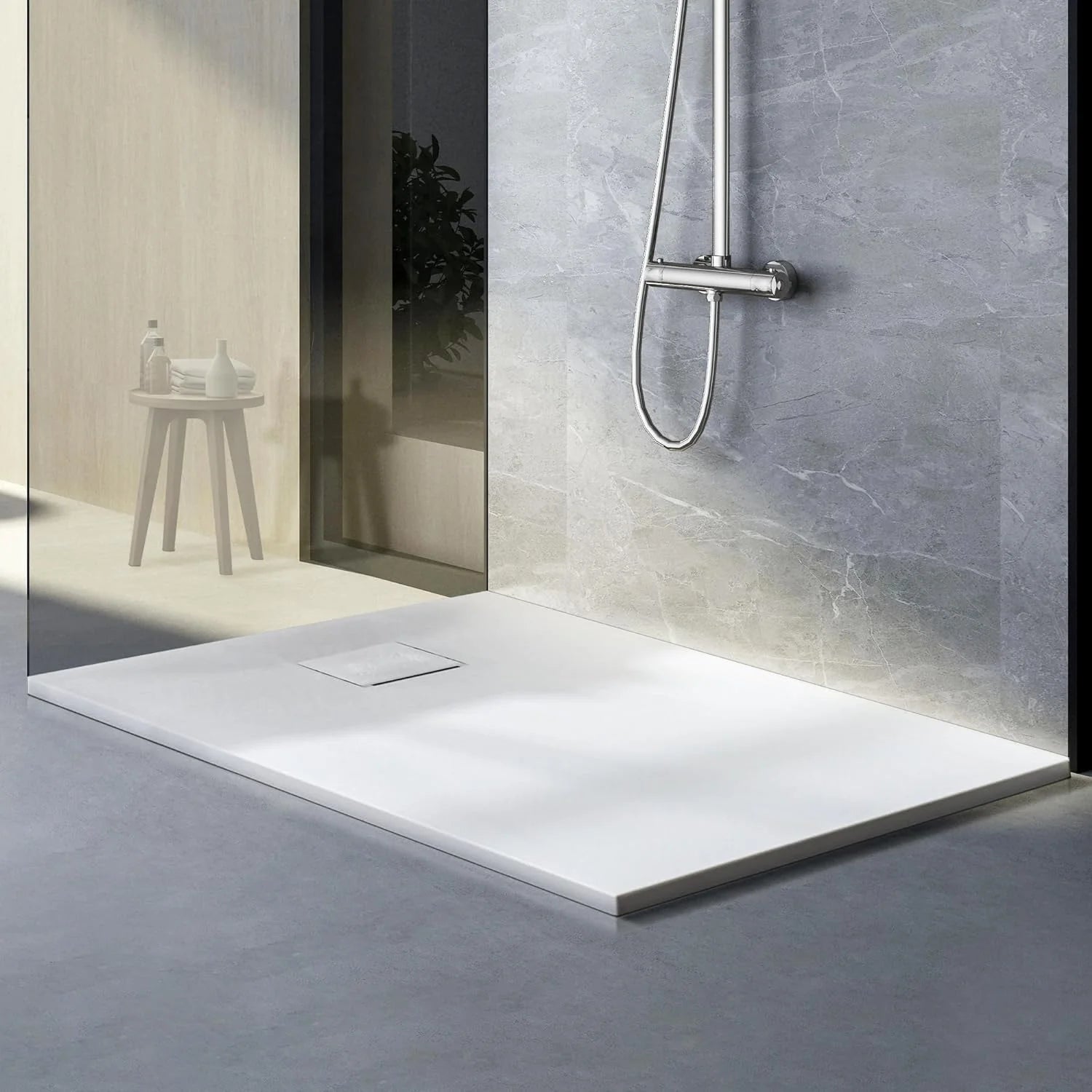 60" L x 32" W / 36‘’ W x 1"H Low-Profile Zero Threshold End Drain White Shower Base #Color_White