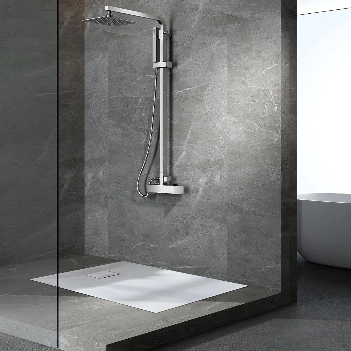60" L x 32" W / 36‘’ W x 1"H Low-Profile Zero Threshold End Drain White Shower Base #Color_White
