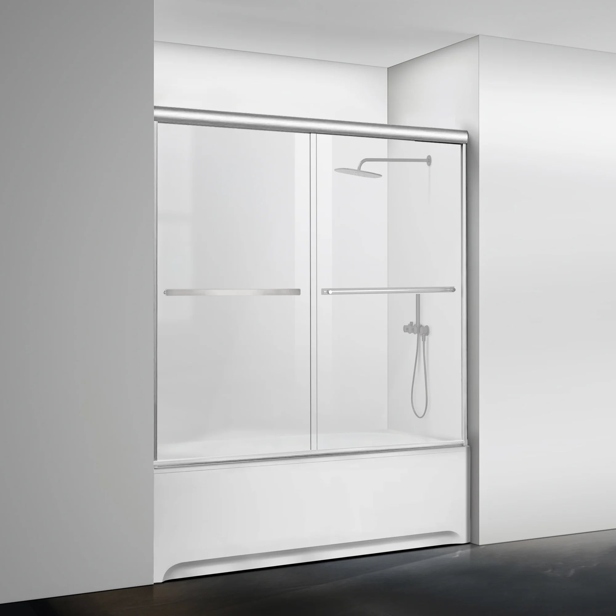 56"-60" W x 58" H Framed Double Sliding Bathtub Door Glide B22 #Color_Brushed Silver