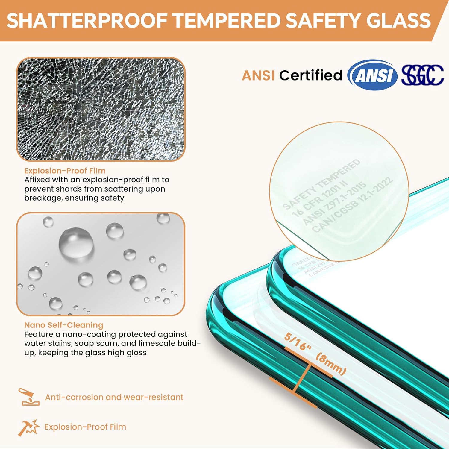 60" W x 76" H Semi-Frameless Double Sliding Bypass Shower Door with 5/16" (8 mm) Easy-Clean Tempered Glass and Towel Bar #Color_Brushed Nickel