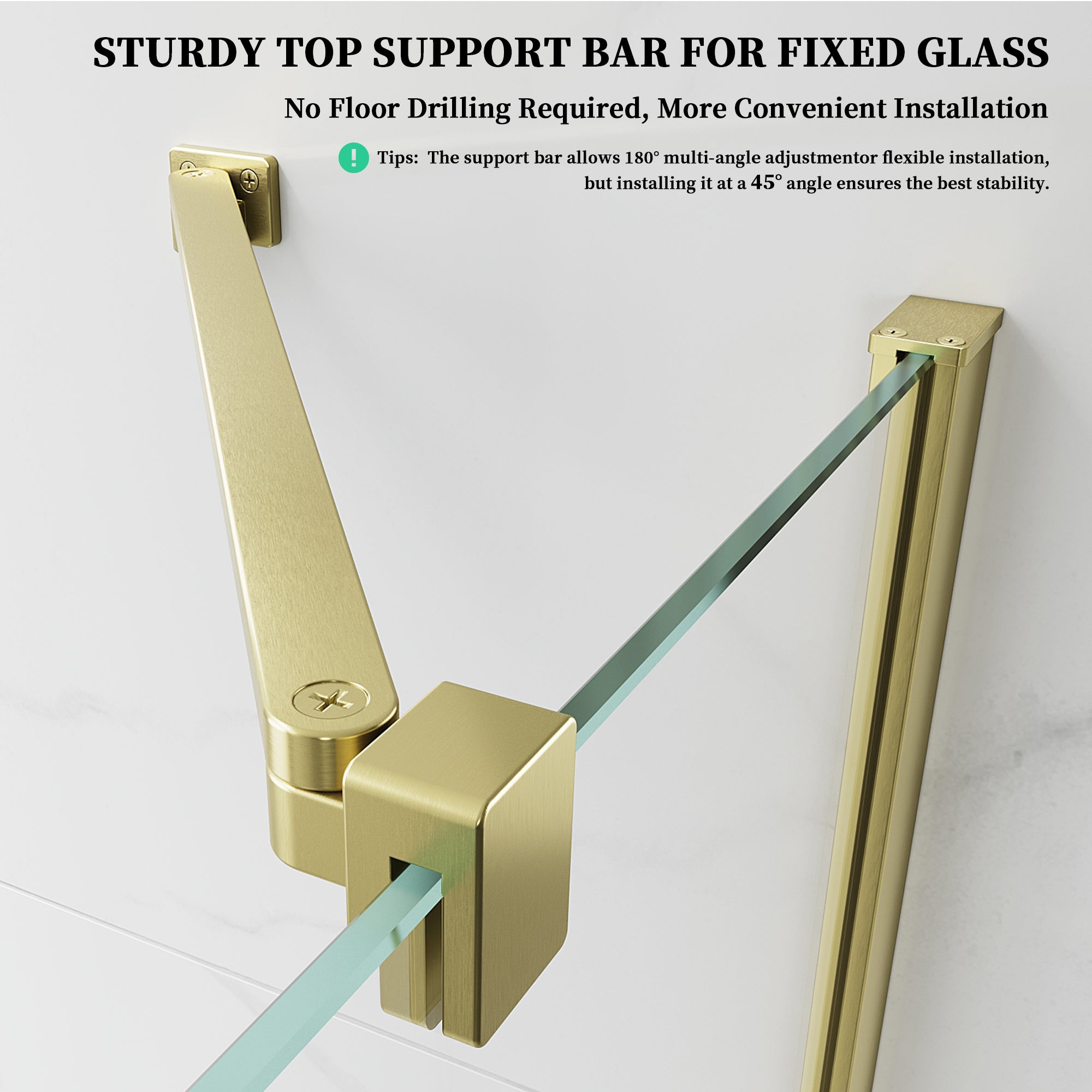 52" / 60" W x 72" / 74" H Frameless Hinged Shower Door with 5/16" (8 mm) Clear Tempered Glass and 180° Pivoting #Color_Brushed Gold