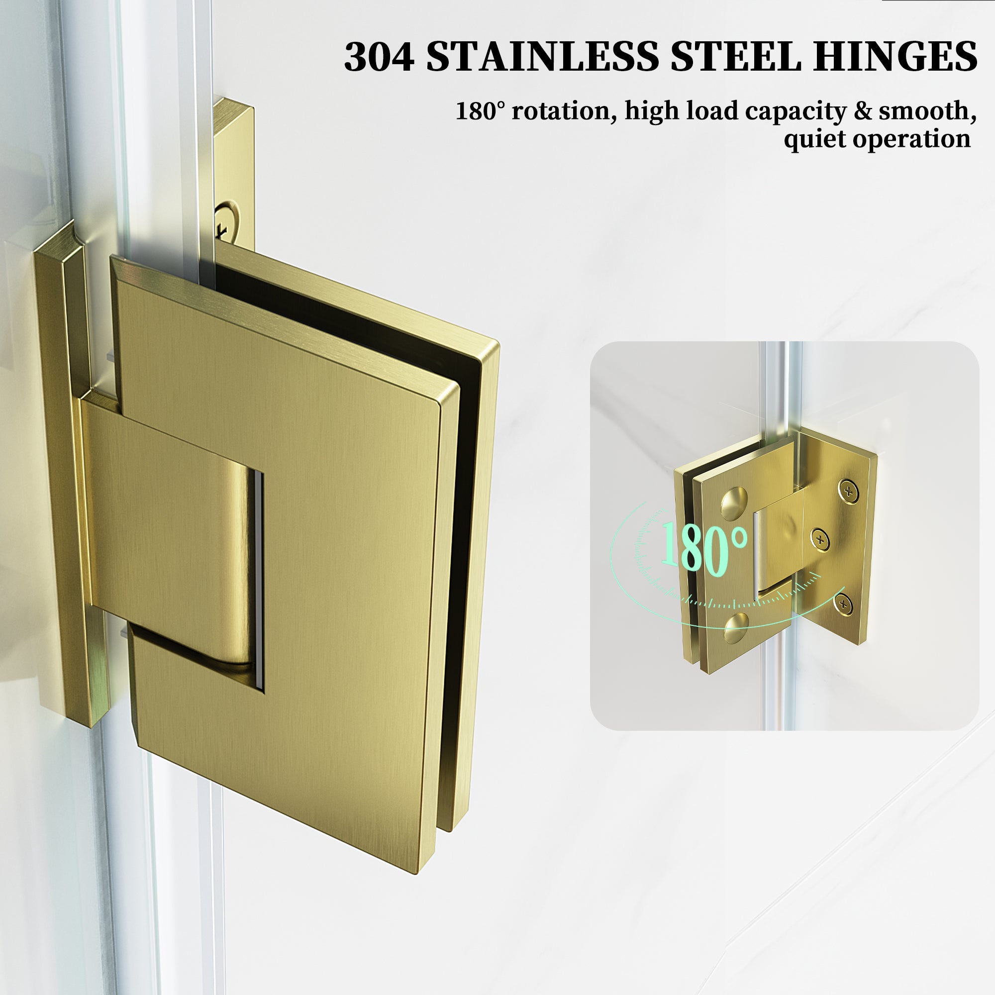 52" / 60" W x 72" / 74" H Frameless Hinged Shower Door with 5/16" (8 mm) Clear Tempered Glass and 180° Pivoting #Color_Brushed Gold