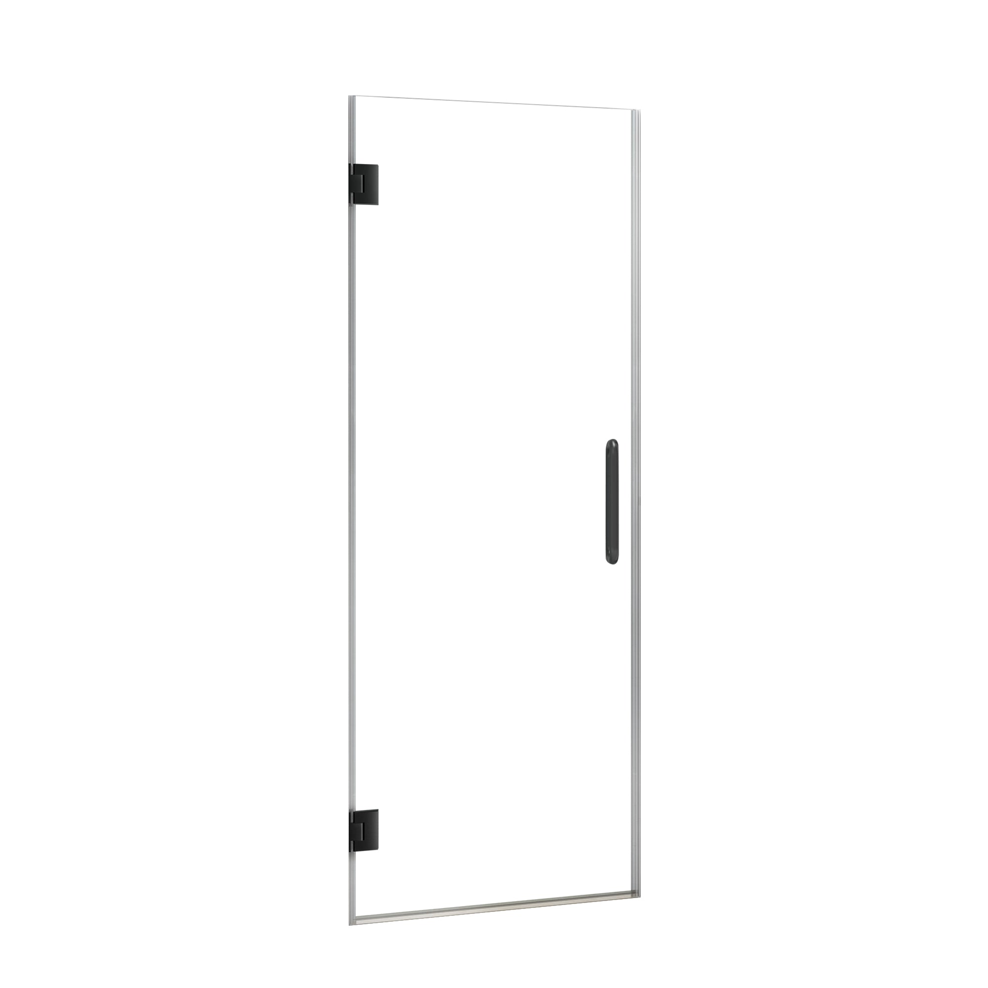24"/28"/30"/32" W x 72" H Frameless Hinged Shower Door with 5/16" (8 mm) Clear Tempered Glass and Towel Handle, Matte Black
