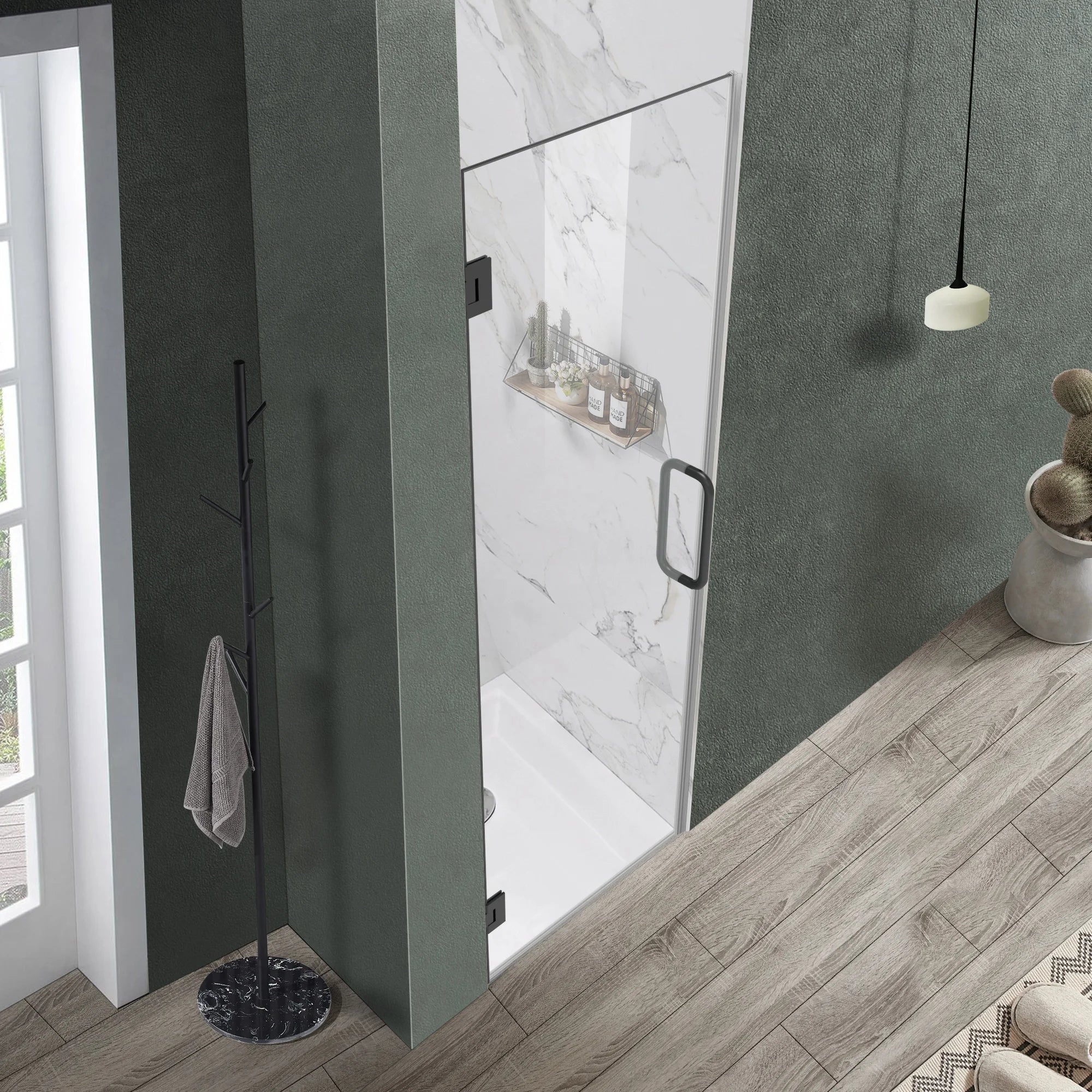 24x72 shower door, 28x72 shower door, 30x72 shower door, 32x72 shower door, hinged single shower door, 8mm glass, matte black