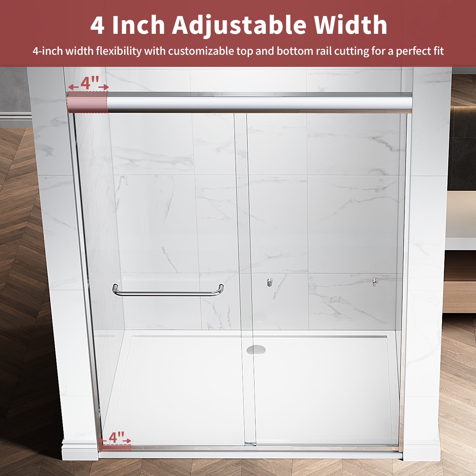 48"/60" W x 72"/76" H Framed Double Sliding Door with 1/4" (6 mm) Clear Tempered Nano Coating Glass and Towel Bar #Color_ Chrome