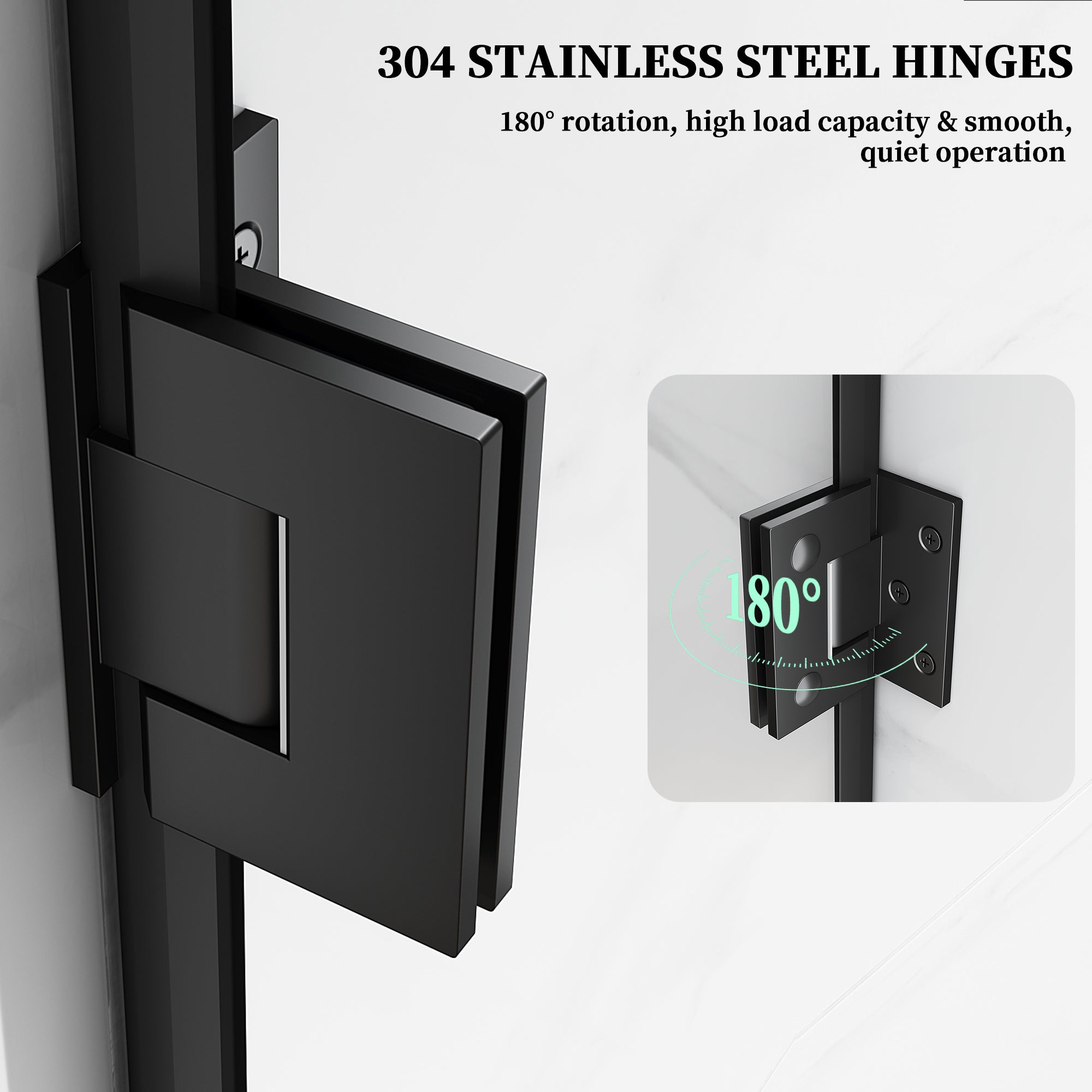 52" / 60" W x 72" / 74" H Frameless Hinged Shower Door with 5/16" (8 mm) Clear Tempered Glass and 180° Pivoting #Color_Matte Black