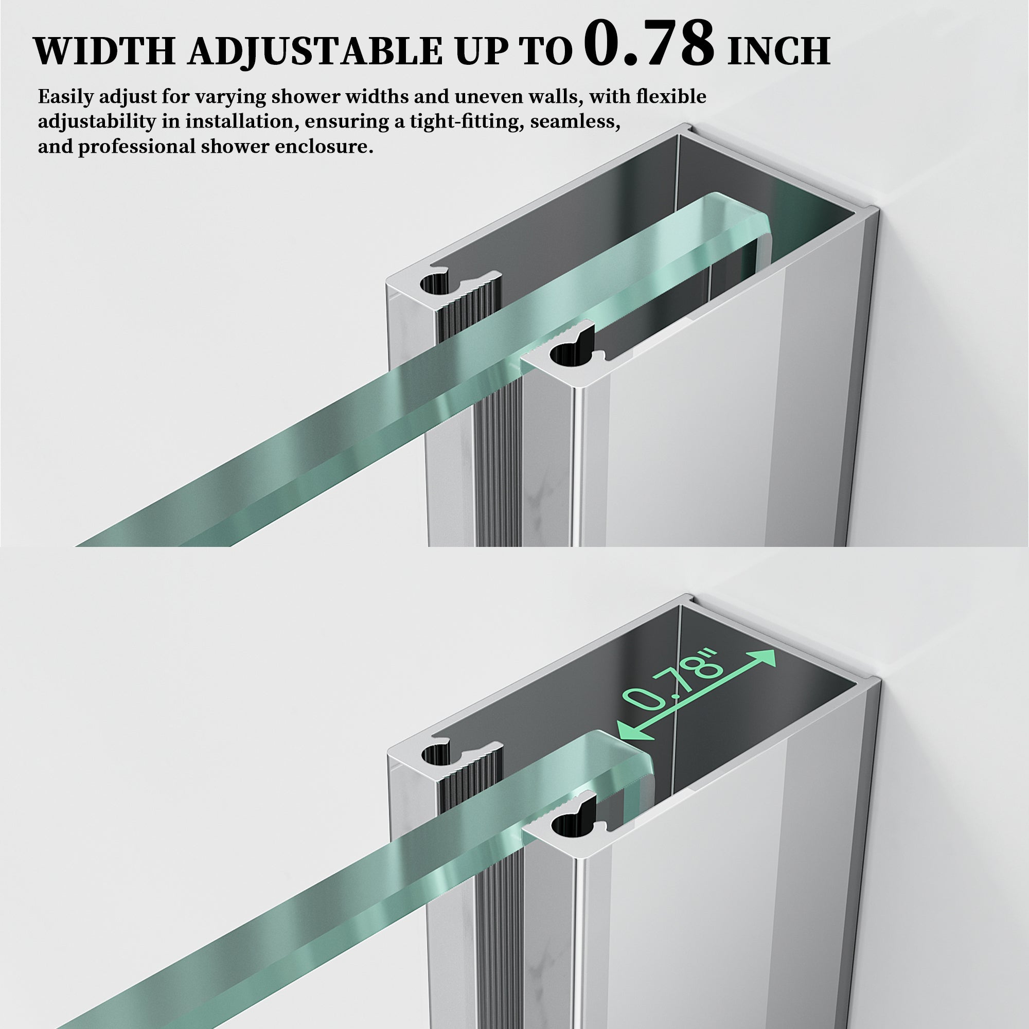 52" / 60" W x 72" / 74" H Frameless Hinged Shower Door with 5/16" (8 mm) Clear Tempered Glass and 180° Pivoting #Color_Chrome