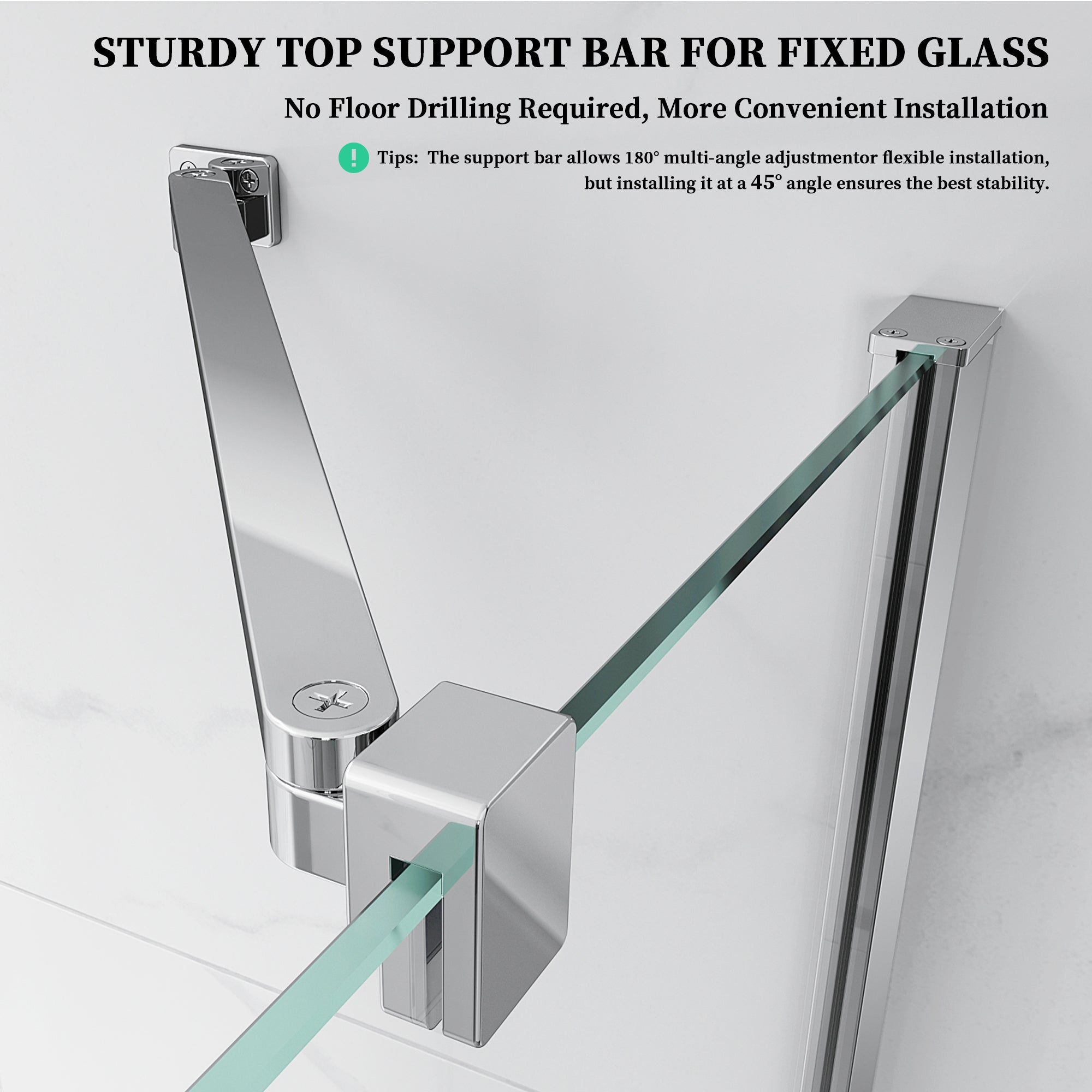 52" / 60" W x 72" / 74" H Frameless Hinged Shower Door with 5/16" (8 mm) Clear Tempered Glass and 180° Pivoting #Color_Chrome