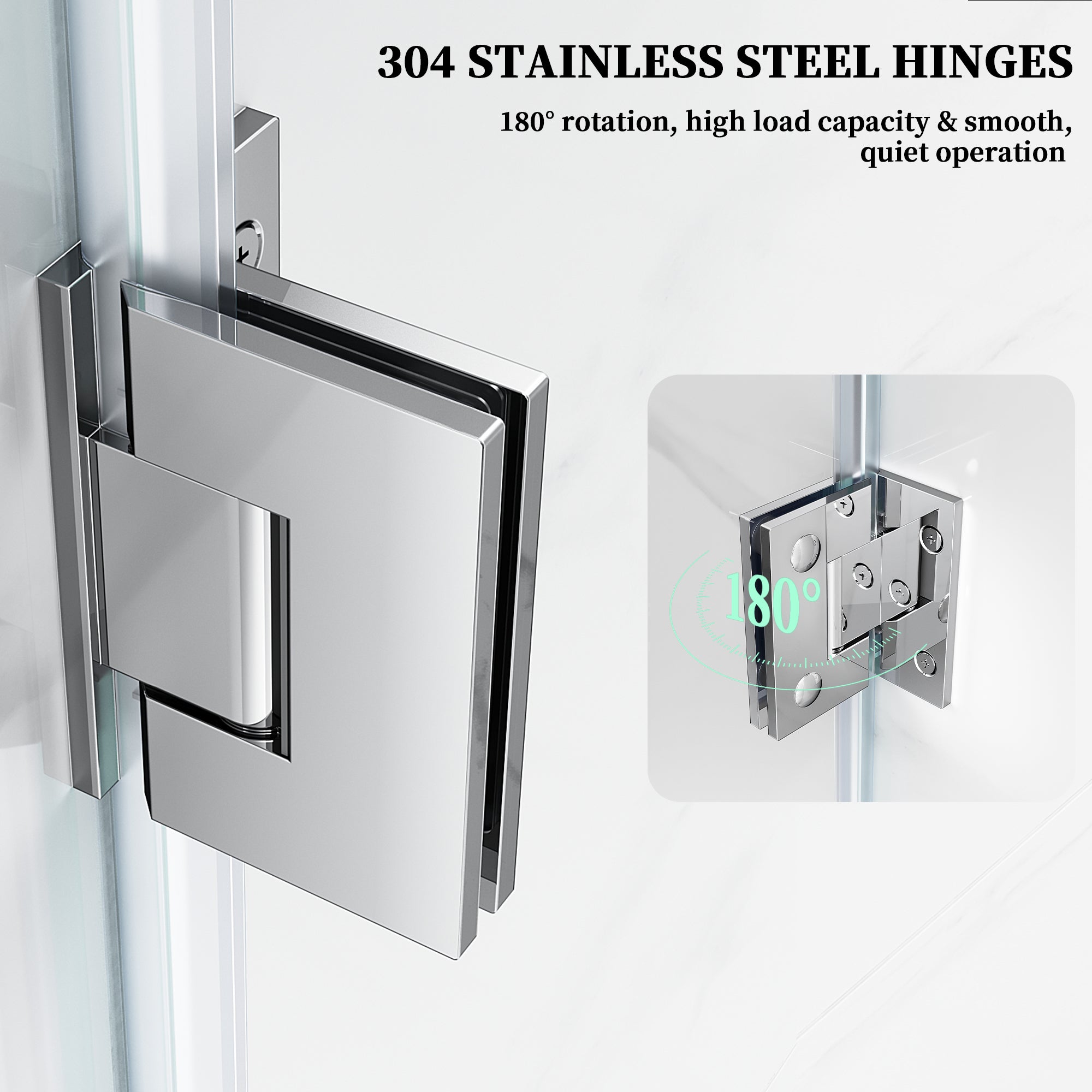 52" / 60" W x 72" / 74" H Frameless Hinged Shower Door with 5/16" (8 mm) Clear Tempered Glass and 180° Pivoting #Color_Chrome
